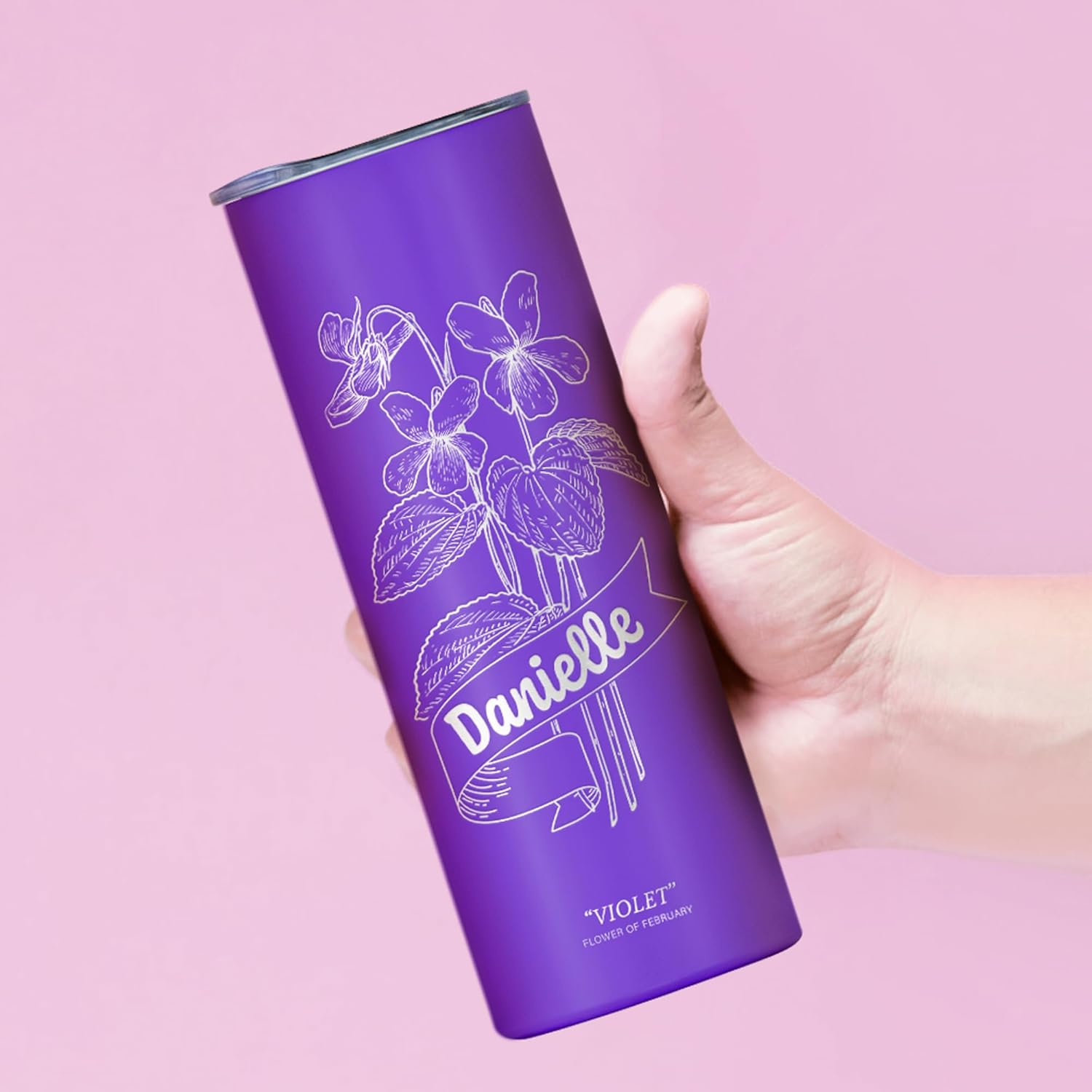 Vaso personalizado con flor de nacimiento grabada y nombre, vaso de café aislado al vacío de acero inoxidable de 20 onzas con tapa deslizante, taza