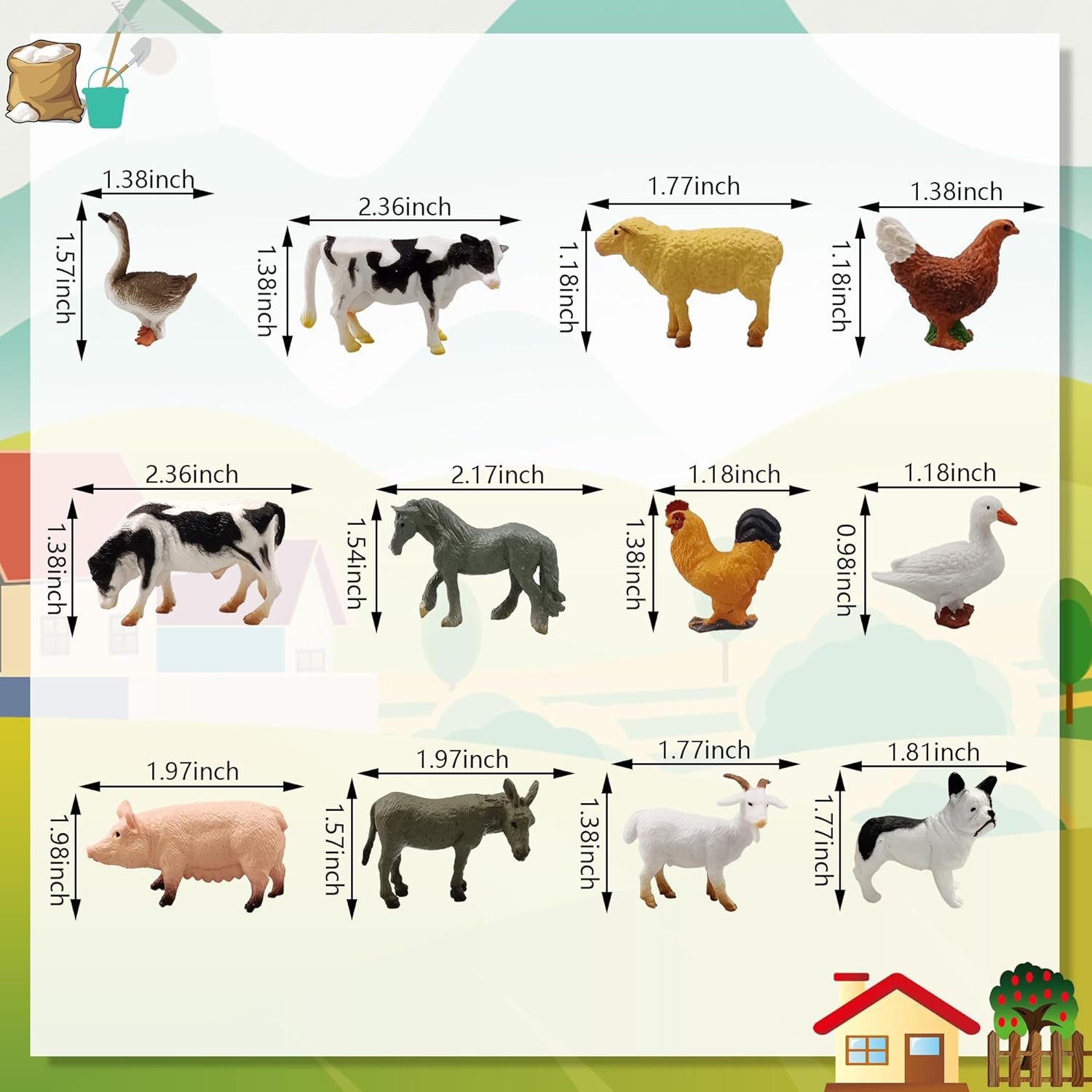 48 piezas de decoración de pasteles de cumpleaños de animales de granja, decoración de pasteles de granja para niños y niñas, animales de granja,