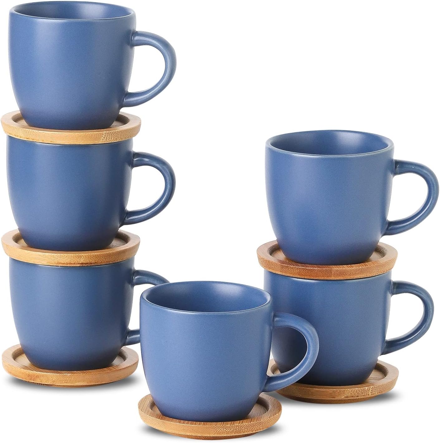 Hasense Juego de 6 tazas y platillos de expreso, tazas Demitasse con asa para bebidas de café, café con leche, capuchino, café moca y té, tazas de