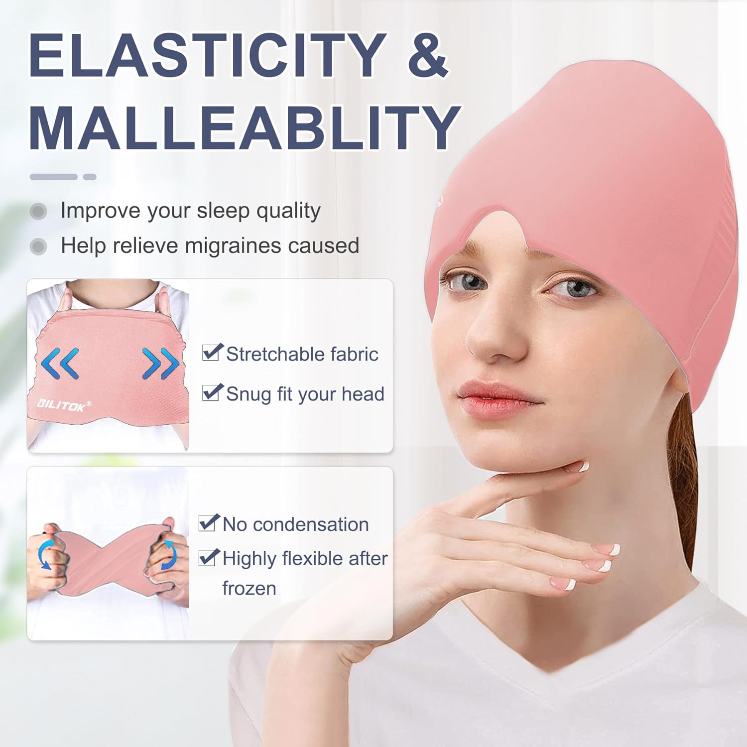 EXQUISLIFE Gorro para aliviar el dolor de cabeza de migraña, envoltura de gel para la cabeza, terapia fría y caliente, máscara para ojos sinusales,