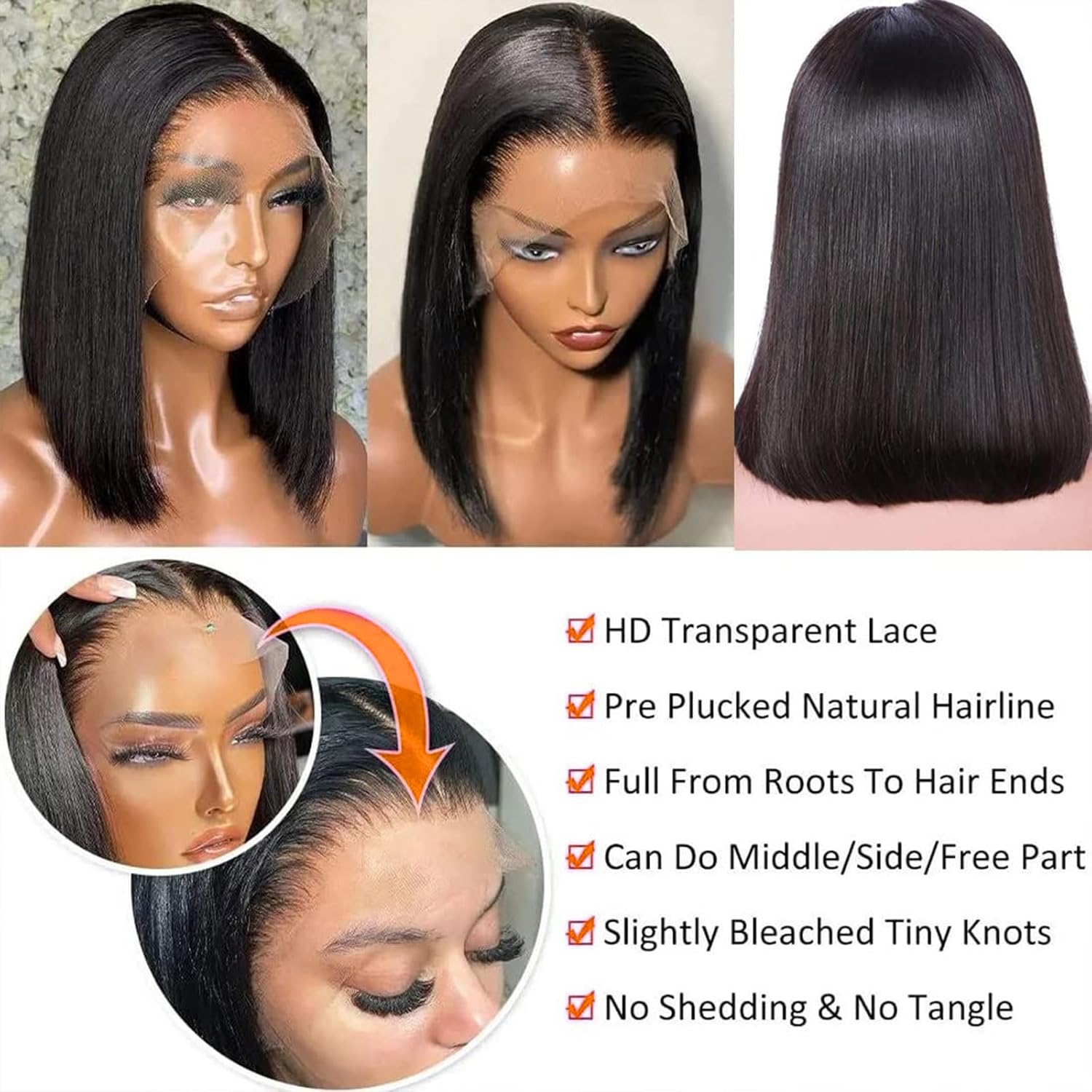 Peluca de cabello humano Bob de 13 x 4 pulgadas, peluca de encaje frontal HD de 12 pulgadas, pelucas de cabello humano de densidad 180, peluca de