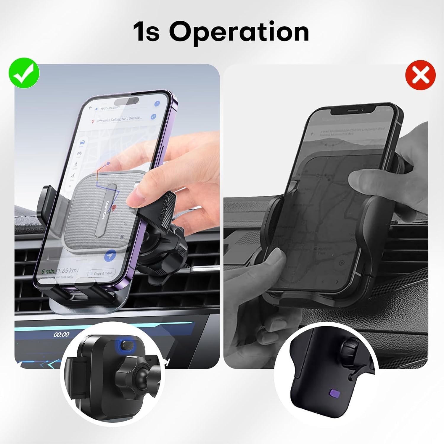 OMOTON Soporte de teléfono para ventilación de automóvil, gancho de metal de resorte, manos libres y súper estable, compatible con iPhone, Samsung,