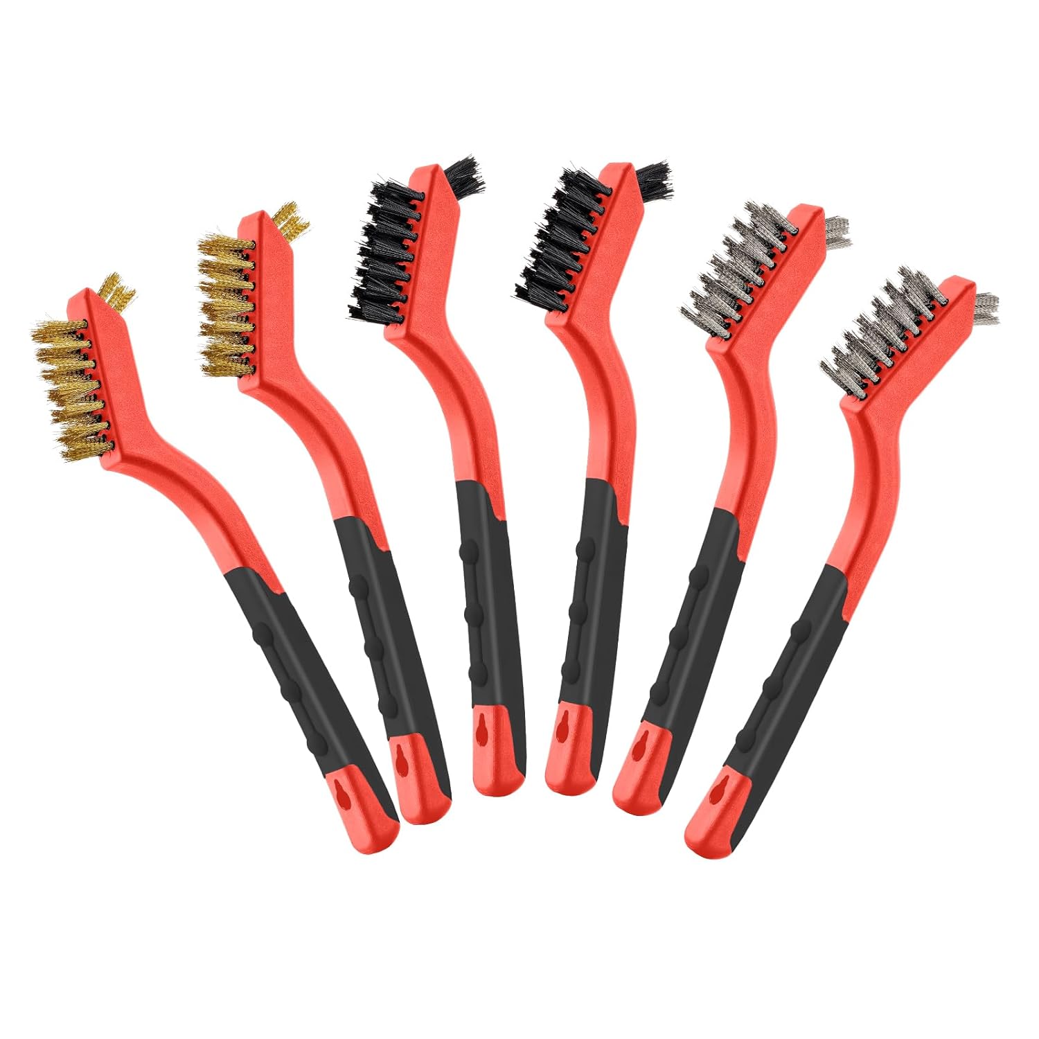 MAXMAN Cepillo de alambre, juego de 6 cepillos de alambre pequeños, cerdas de acero inoxidablelatónnailon, cepillo de limpieza profunda y suave para