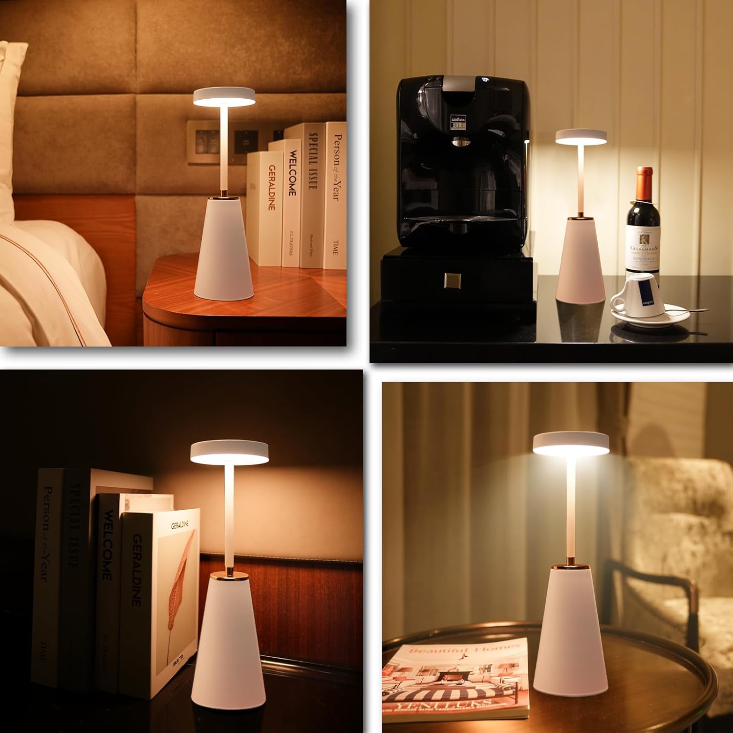 Lámpara de mesa para mesita de noche, inalámbrica, 3 colores, regulable, recargable por USB, lámpara de escritorio con batería de 4000 mAh, luces de