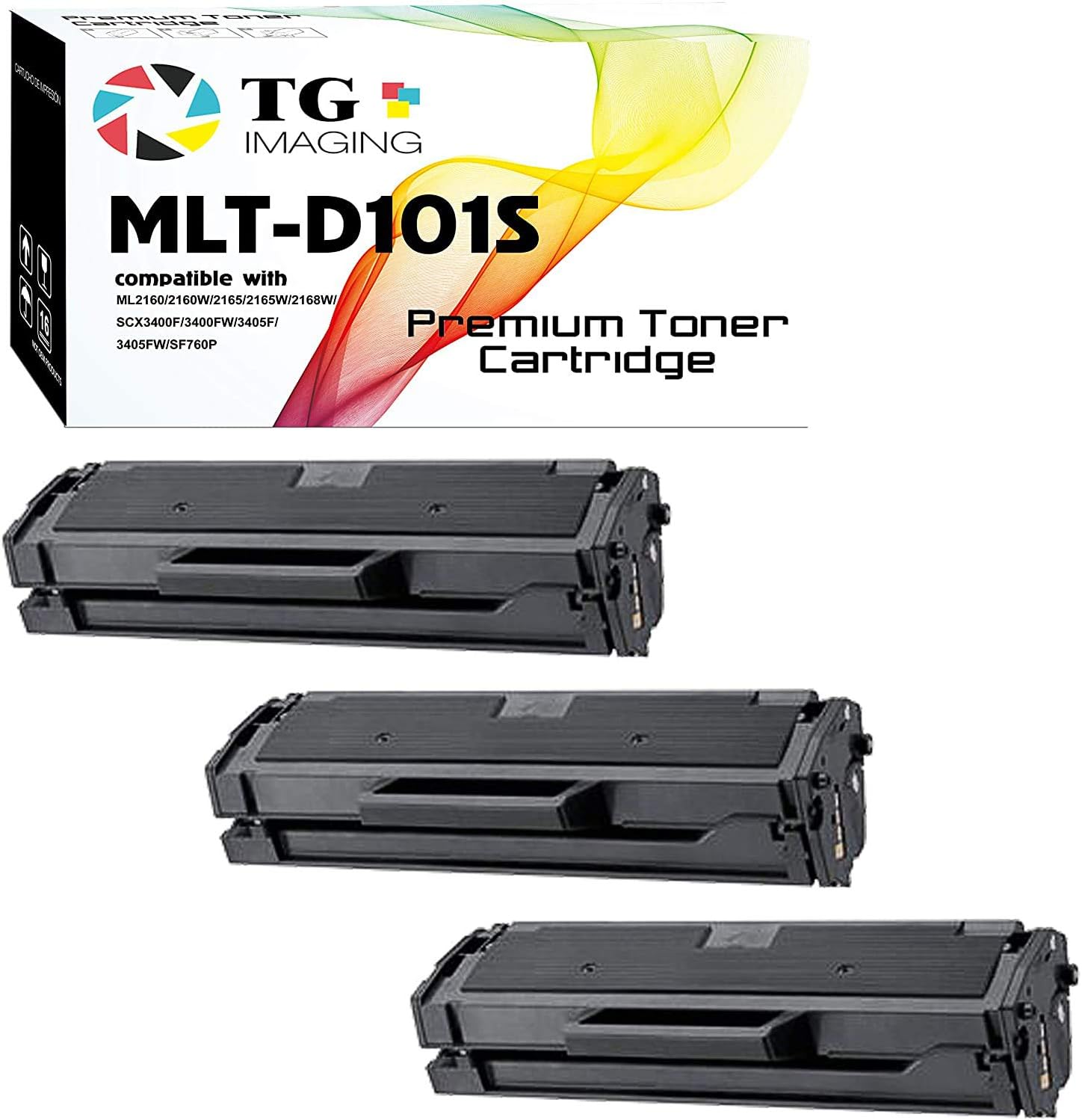 TG Imaging Cartucho de tóner compatible MLT-D101S para impresora de tóner Samsung MLTD101S SCX-3405 ML-2165 SCX-3400 SF-760P (3 unidades)