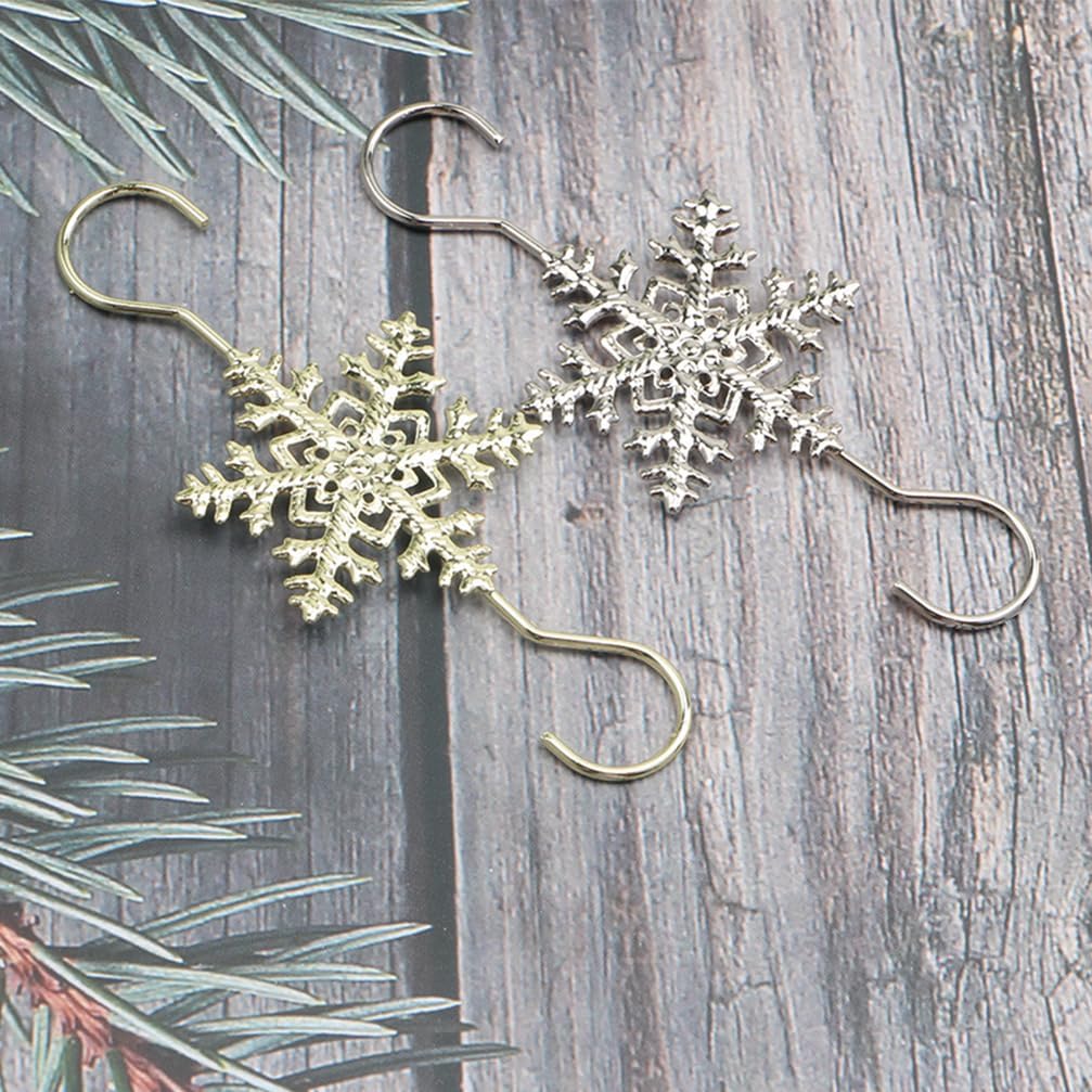 Ganchos de adorno para colgar decoraciones de Navidad, 20 ganchos dorados en forma de S de copo de nieve para colgar árbol de Navidad, ganchos de