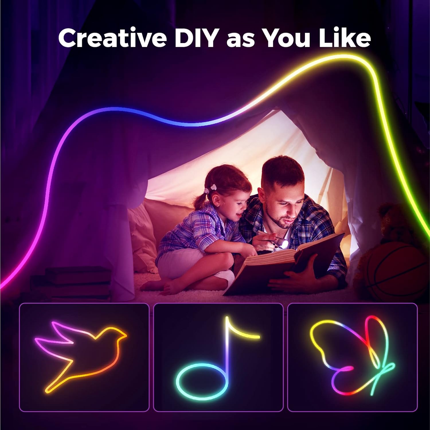 RGB-IC – Cuerda de luz LED, cuerda de luz de neón dinámica con control remoto, sincronización con música, autoadhesiva, suave y flexible, neón