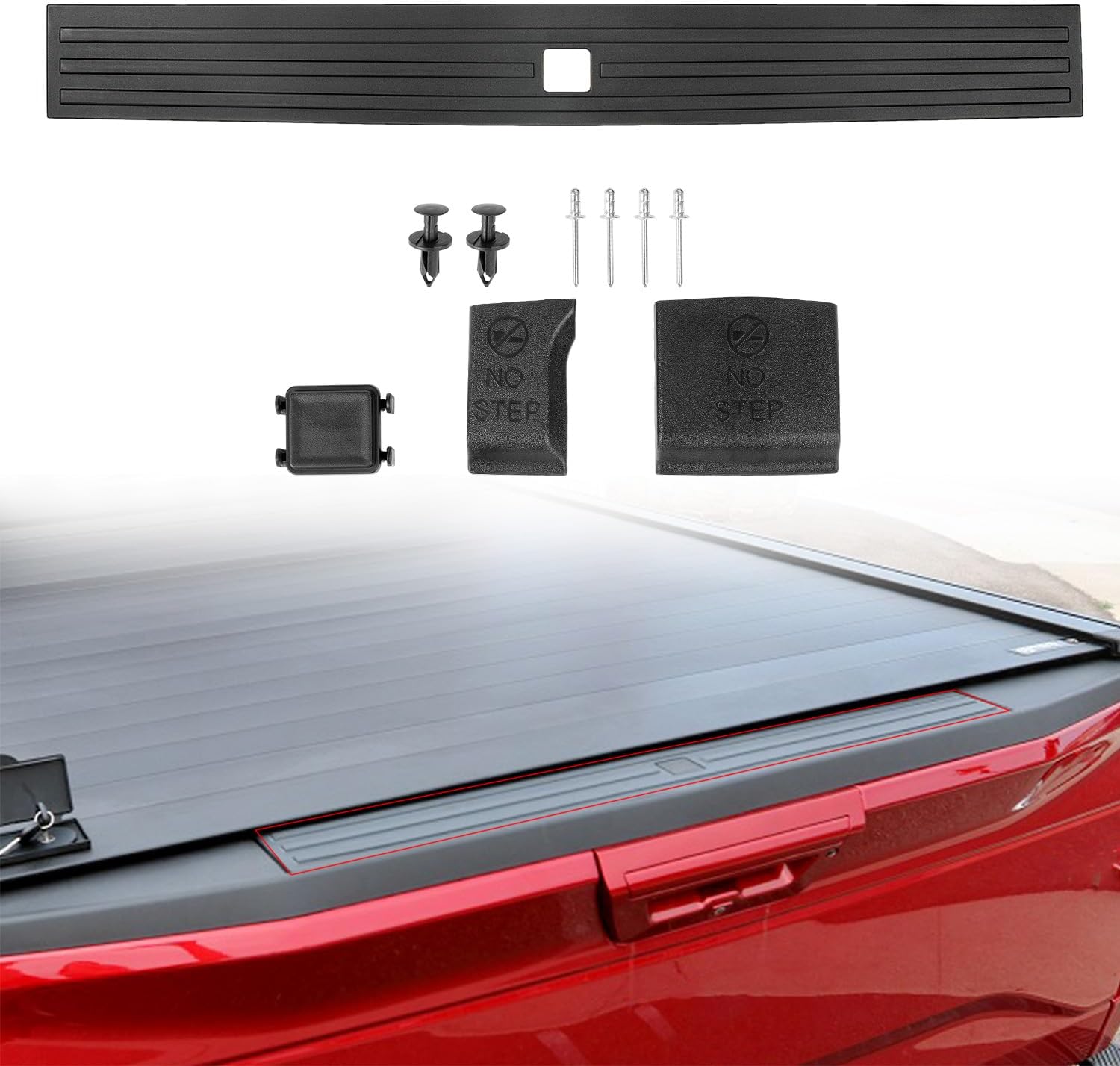 RANSOTO Tapa de moldura para portón trasero compatible con Ford F-150 F150 flexible Flex Step Center Piece Protector Cover reemplazo FL3Z9940602B