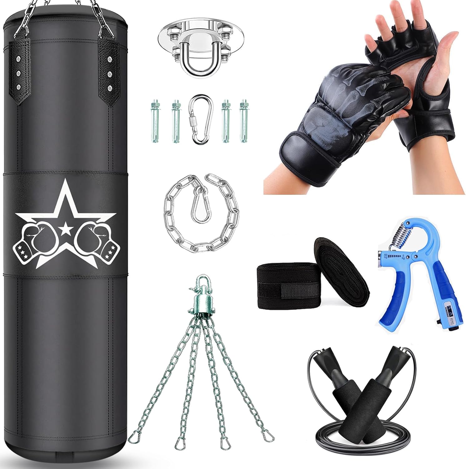Saco de boxeo para adultos, juego de bolsa de boxeo pesada de 4 pies47.2 in, equipo de entrenamiento de boxeo para MMA Kickboxing, boxeo, karate,
