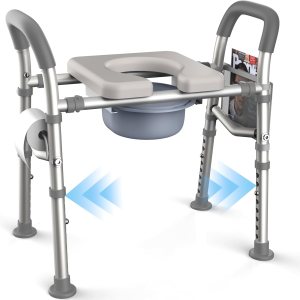 Cómoda de cabecera para personas mayores con diseño ajustable (resistente 400 libras), asiento de inodoro elevado para discapacitados con asas Cómoda de cabecera para personas mayores con diseño ajustable (resistente 400 libras), asiento de inodoro elevado para discapacitados con asas