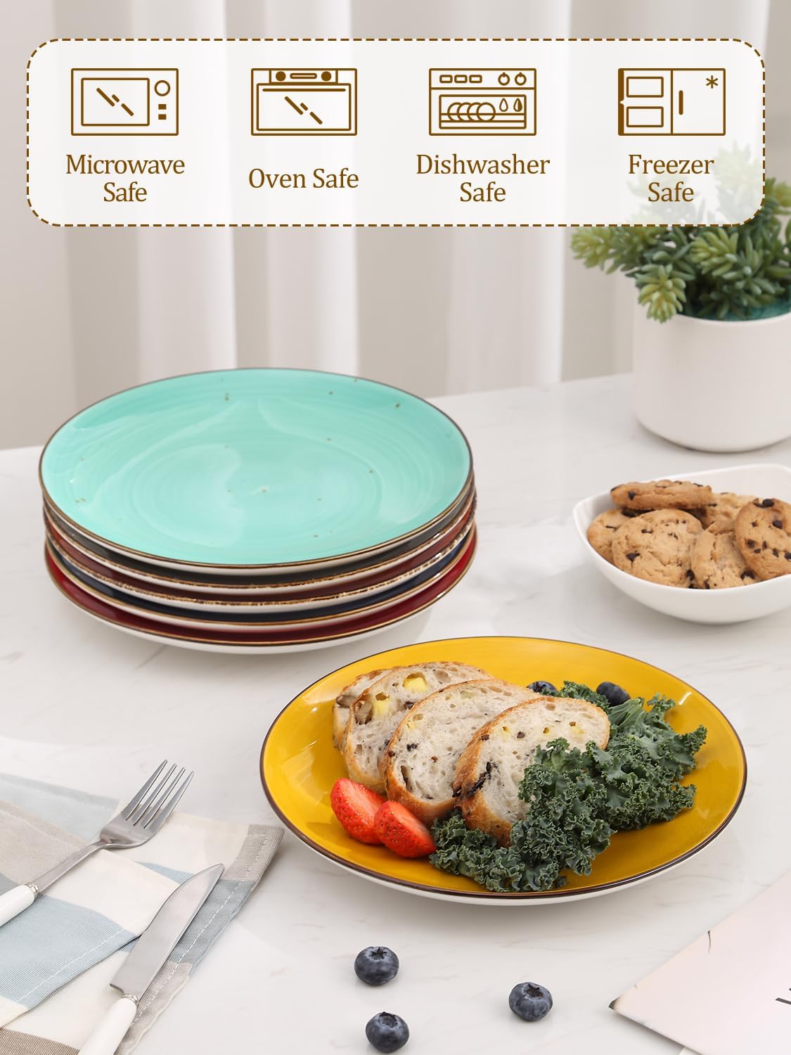 Yedio Juego de 6 platos de cerámica de porcelana de 8.9 pulgadas para ensalada, postre, aperitivo, pasta, platos de cocina, microondas, horno, aptos