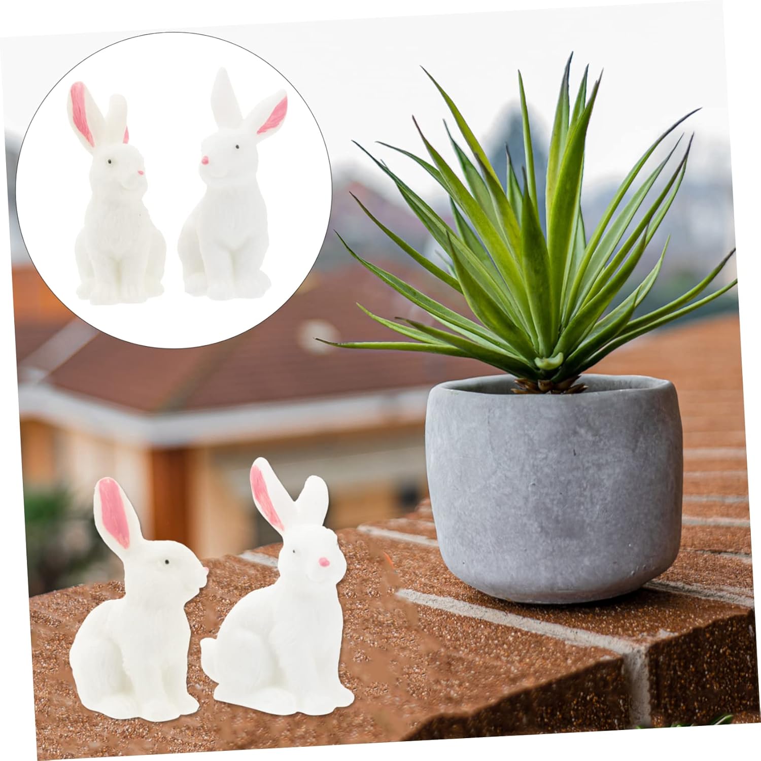 GANAZONO 4 piezas de micro paisaje conejito micro paisaje miniatura Pascua adornos decoraciones animales escultura estatua conejo bonsái decoración