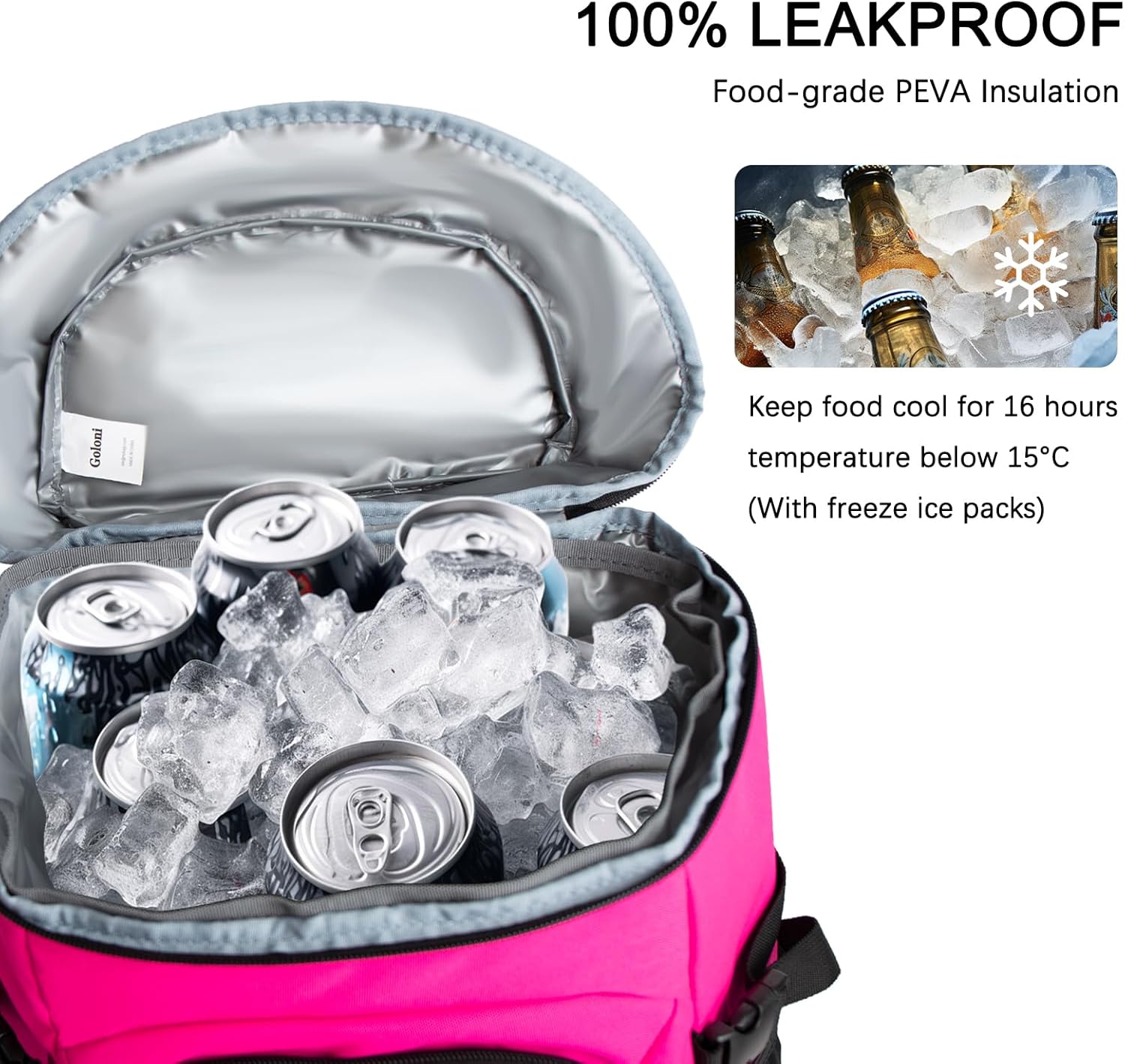 Mochila enfriadora con forro extraíble, a prueba de fugas, aislada, pequeña mochila de almuerzo para hombres, trabajo con abridor de botellas