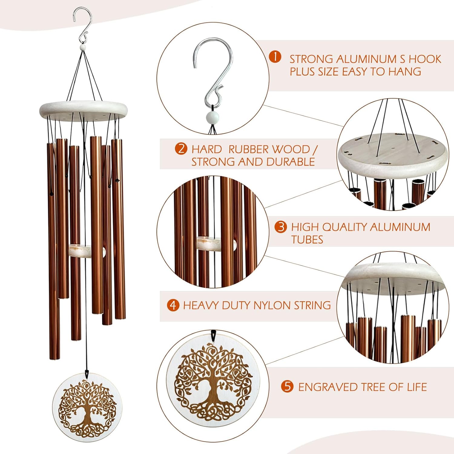 Campanillas de viento, árbol de la vida para la pérdida de un ser querido, campanillas de viento conmemorativas de 33 pulgadas para liquidación,