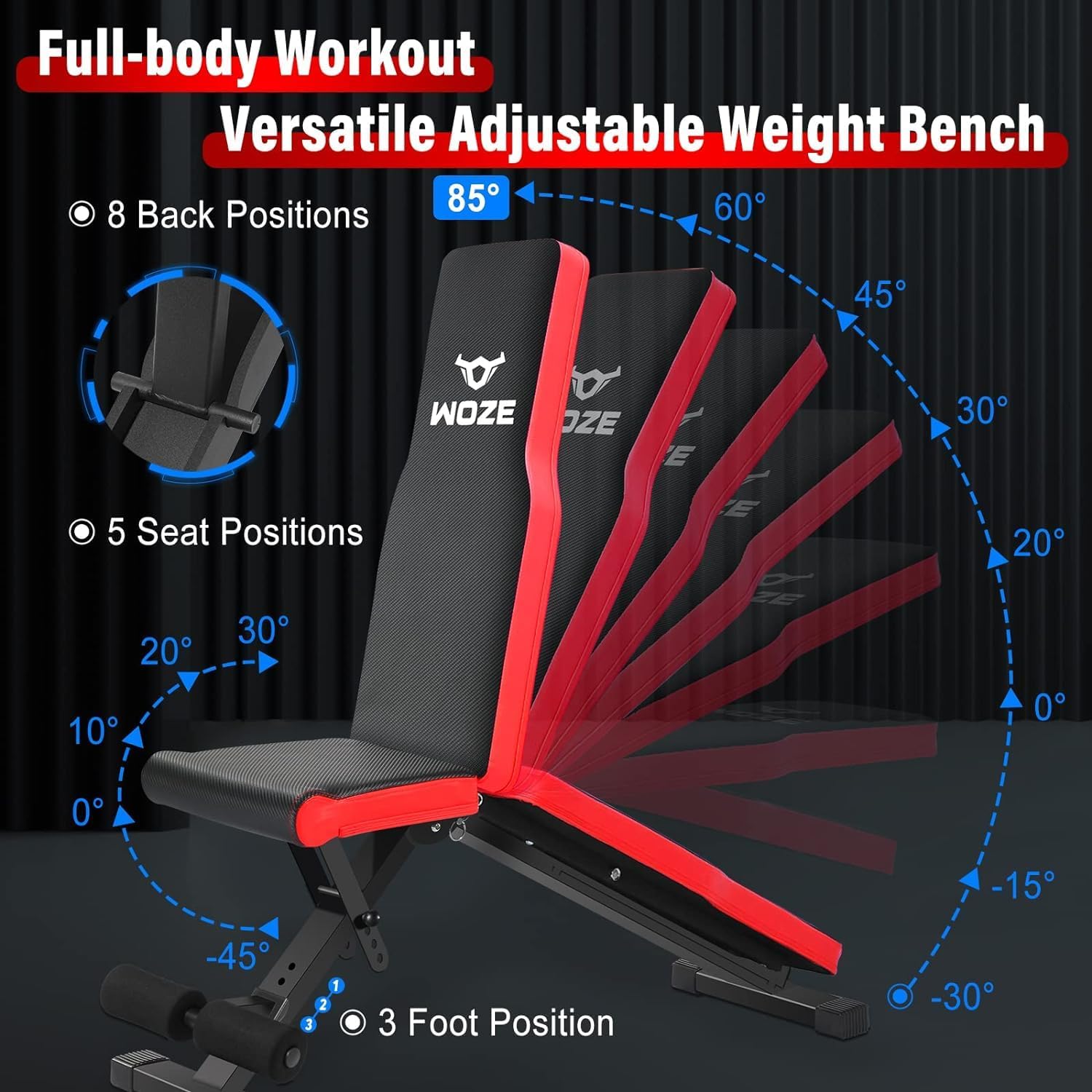 Banco de peso ajustable, banco de entrenamiento plegable de 880 libras para gimnasio en casa, banco inclinado multiusos para entrenamiento de fuerza