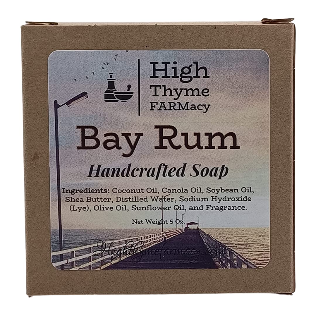 High Thyme FARMacy Jabón de ron Bay  Barra de 5 onzas de jabón de lejía perfumado de vainilla, clavo, canela, almizcle y cítricos  Jabón de baño