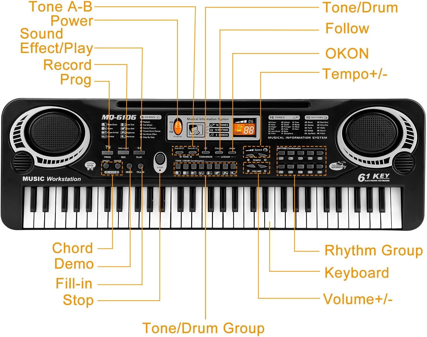 Teclado de piano de 61 teclas, teclado electrónico de música digital con micrófono, piano eléctrico, instrumento musical, teclado de aprendizaje