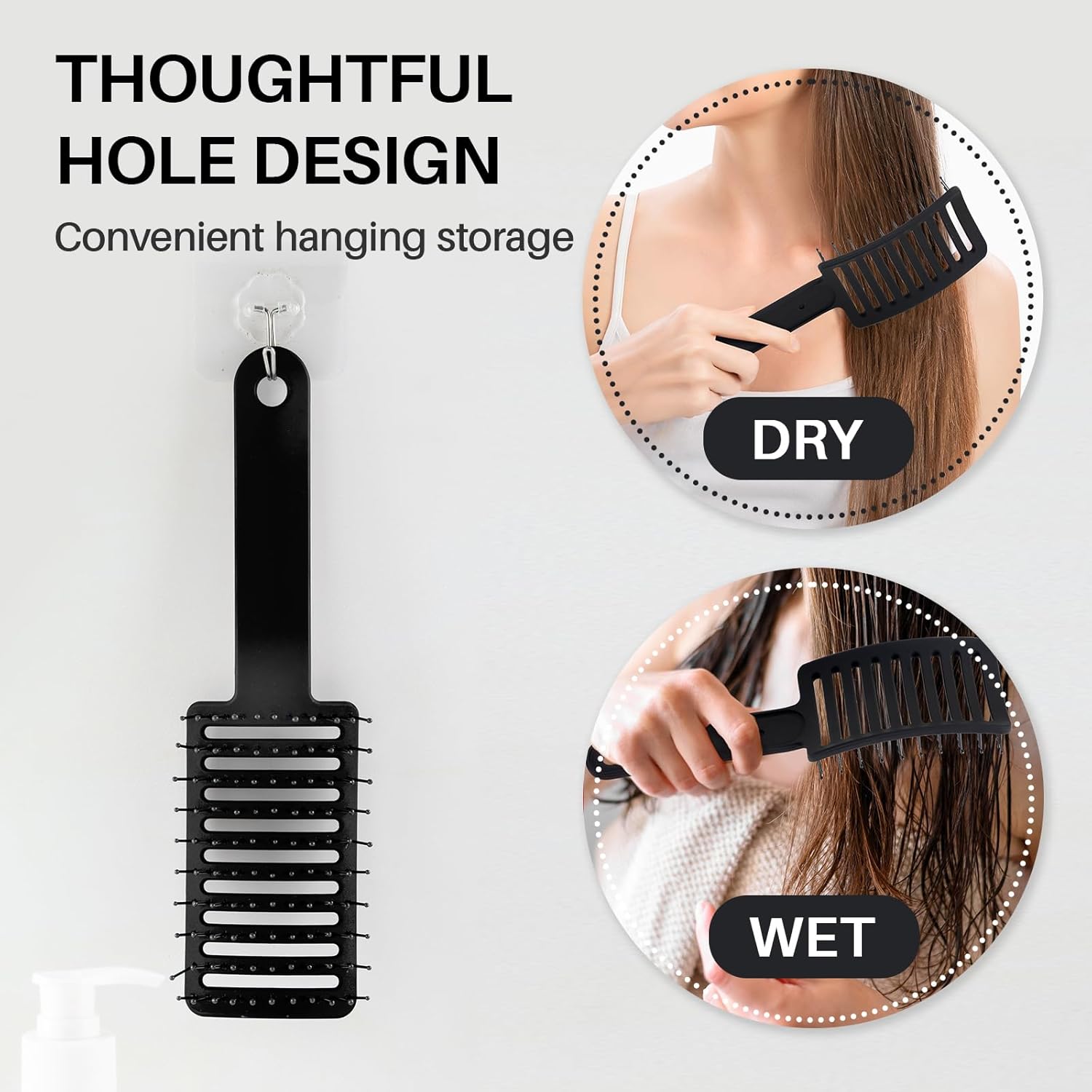 RHOS Cepillo de pelo curvado ventilado para un secado más rápido, cepillo ventilado para mujeres y hombres, cepillo de peinado con cerdas de nailon