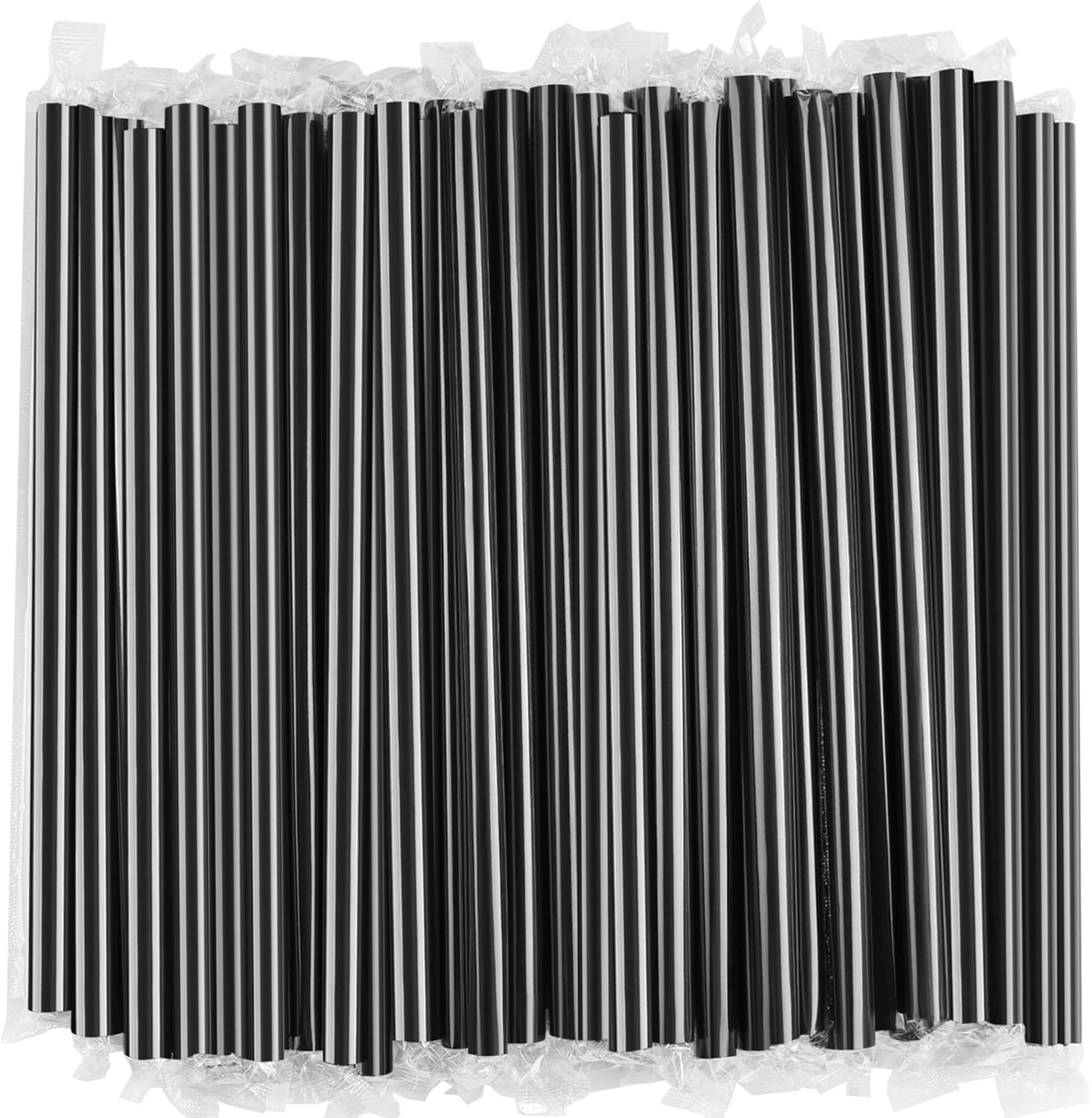 Envueltas individualmente 100 popotes desechables de color negro para batidos, pajitas de plástico de boca ancha (8.27 pulgadas de largo y 0.43