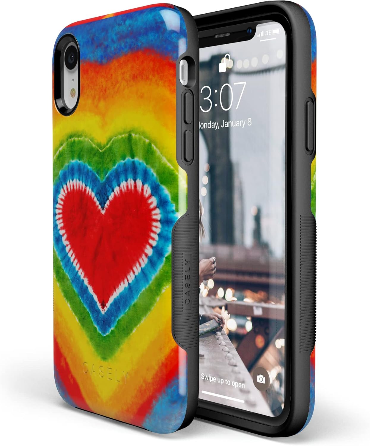 Casely Funda para iPhone XR  Funda con diseño de corazón teñido anudado