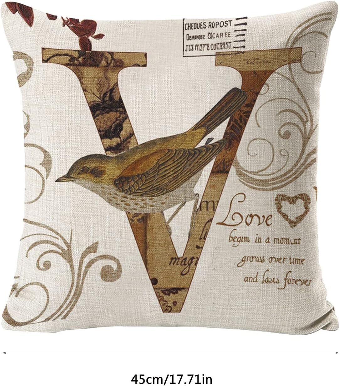 Fundas de almohada otoñales con diseño de pájaros de amor, Halloween, sofá, dormitorio, exterior, letras del alfabeto, 18 x 18 pulgadas, funda