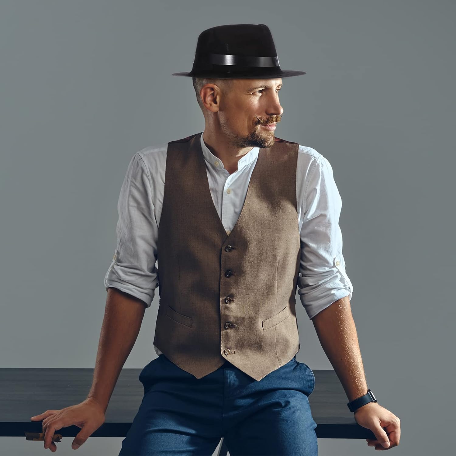 Sureio Sombrero de gángster de 12 piezas, sombreros de plástico para caballeros, sombreros de disfraz de gángster para hombres, mujeres, niños,