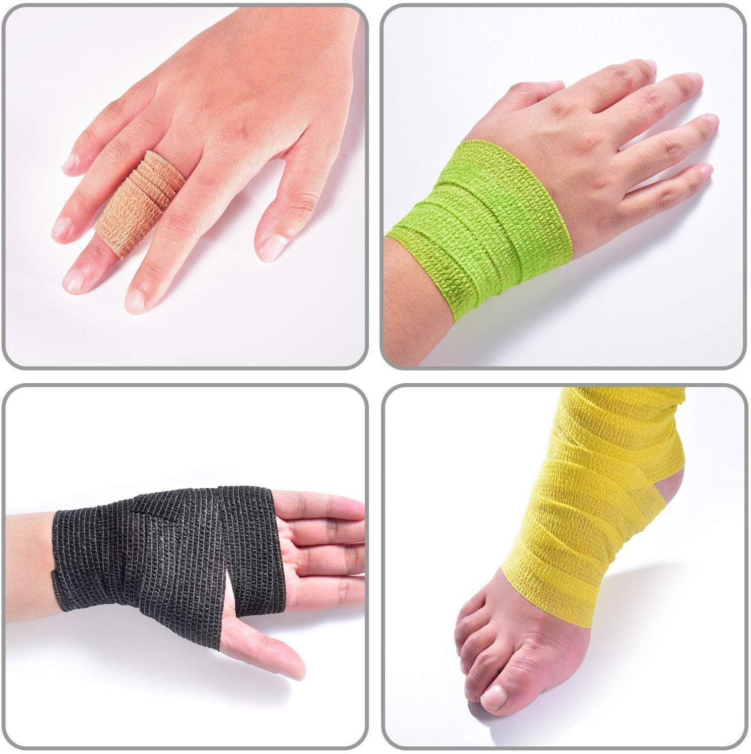 sansheng Paquete de 12 vendajes cohesivos autoadherentes, cinta atlética para muñeca, tobillo, mano, etc. (12 colores, 1 pulgada x 5 yardas)