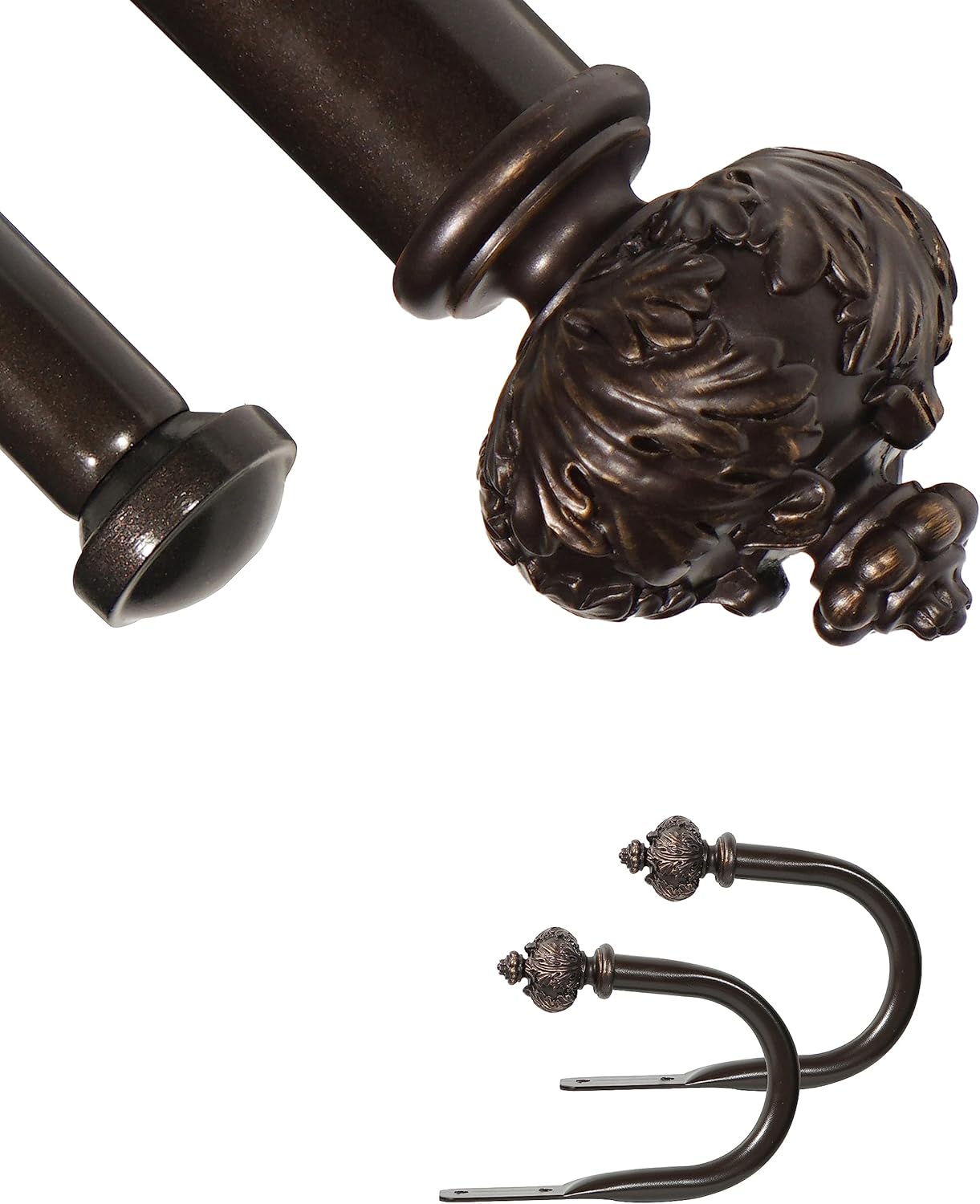 Barra de cortina doble de 1 pulgada con remates Albert y sujetadores, bronce dorado, 28 a 48 pulgadas