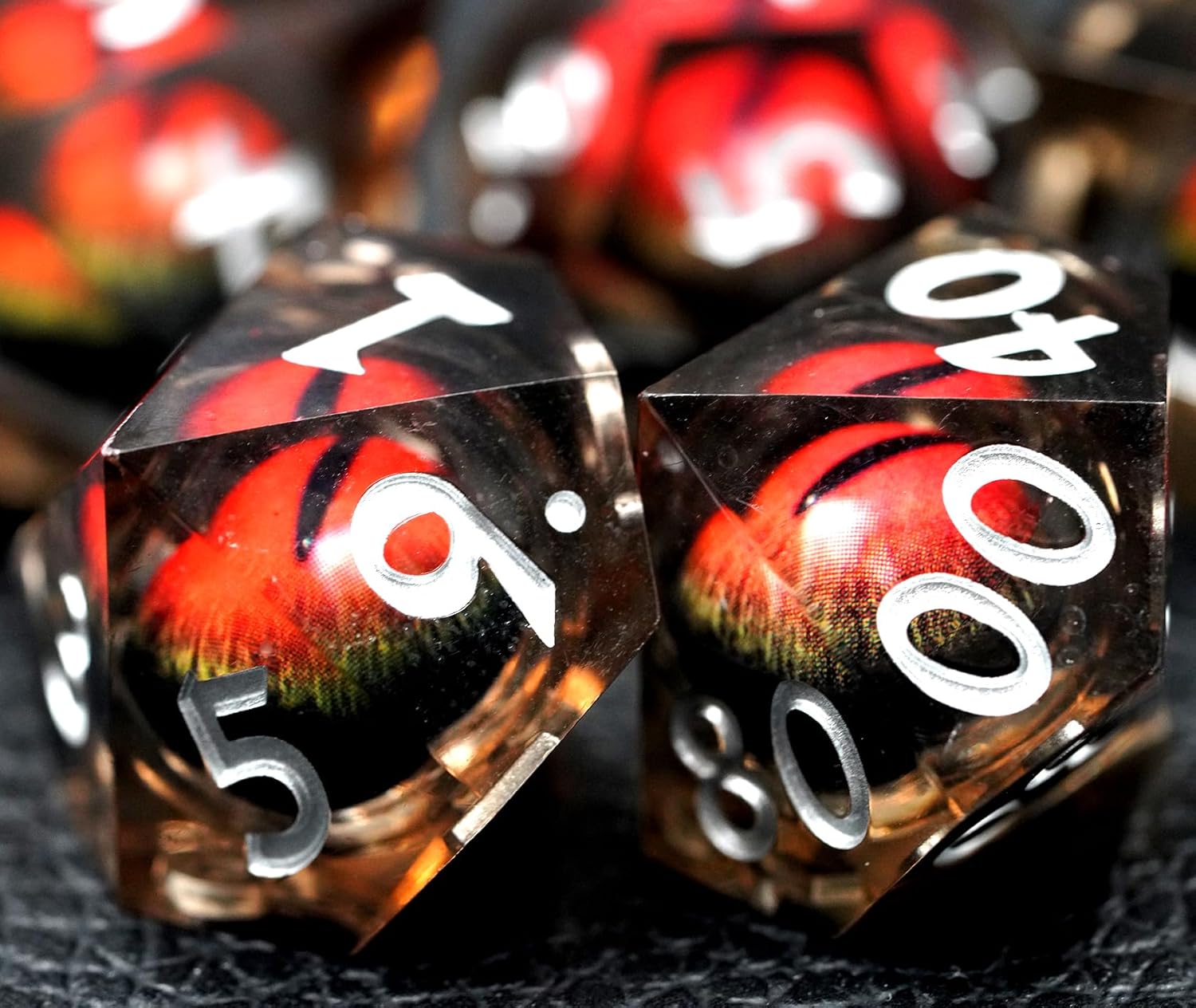 Juego de dados de ojo de dragón, dados DND de resina con caja, juego de dados poliédricos de borde afilado para juegos de rol de Calabozos y Dragones