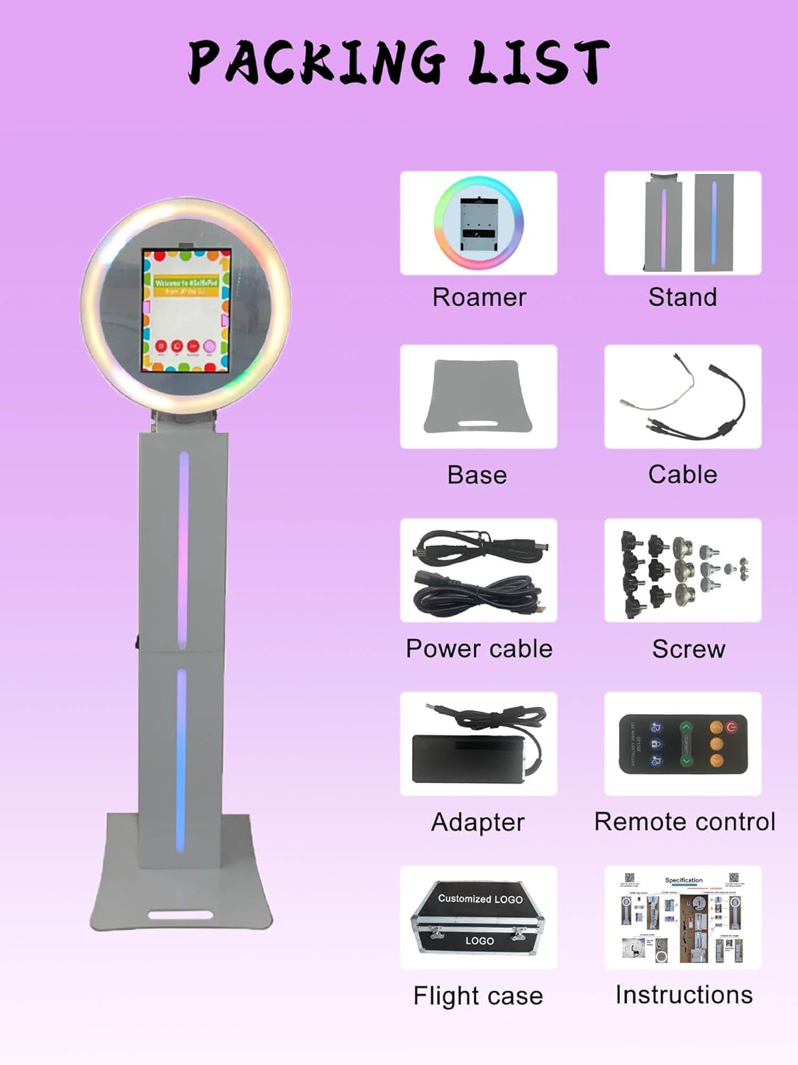 Cabina de fotos portátil para iPad de 12.9 pulgadas (3, 5 y 6 generación) Control de aplicación Anillo RGB, luz de sincronización de música, caja de