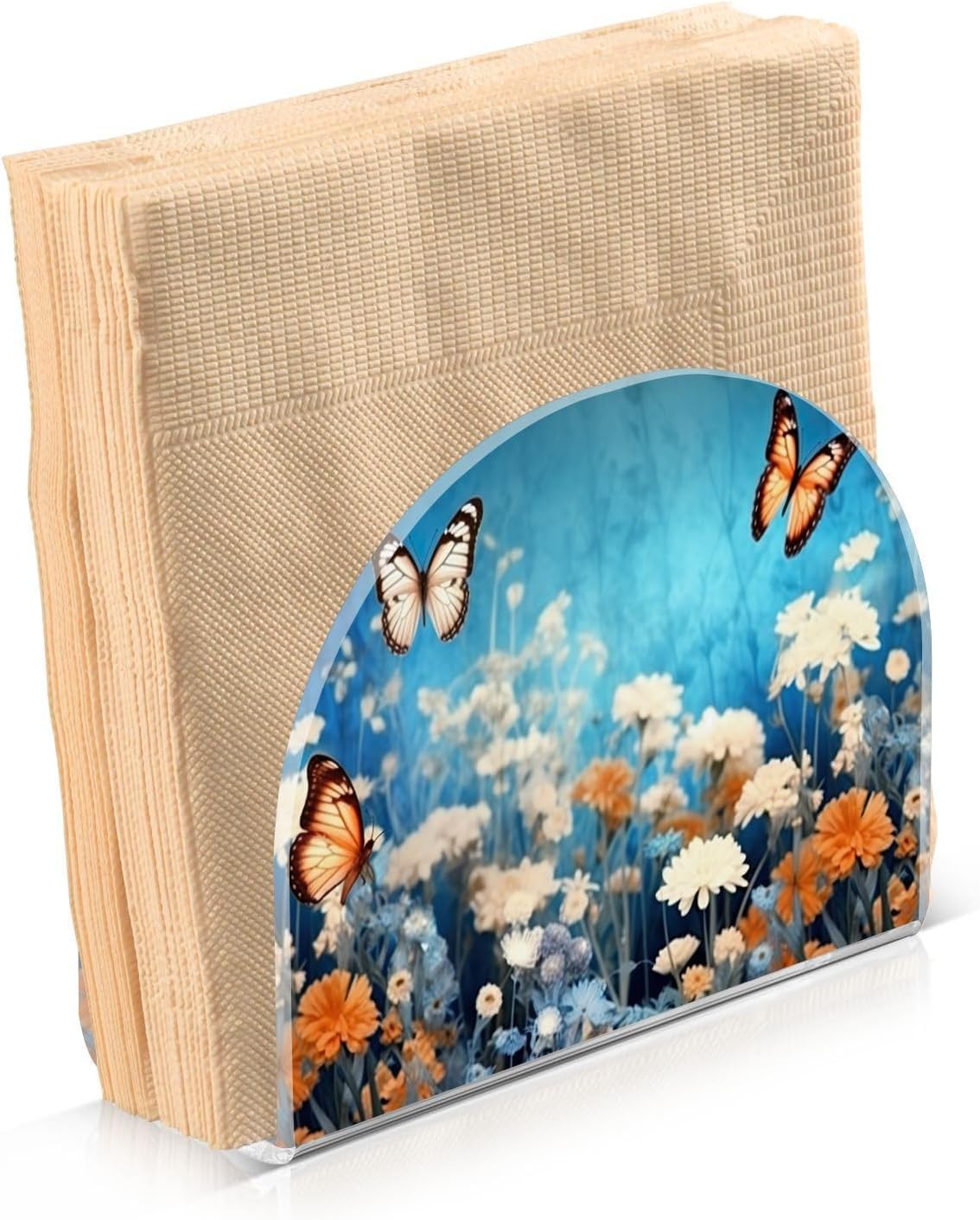 Napkin Holder Purple Flower Butterfly Napkin Holders for Tables, Clear Acrylic Napkin Holders Cocktail Napkin Holder for Kitchen Restaurant Bar Home