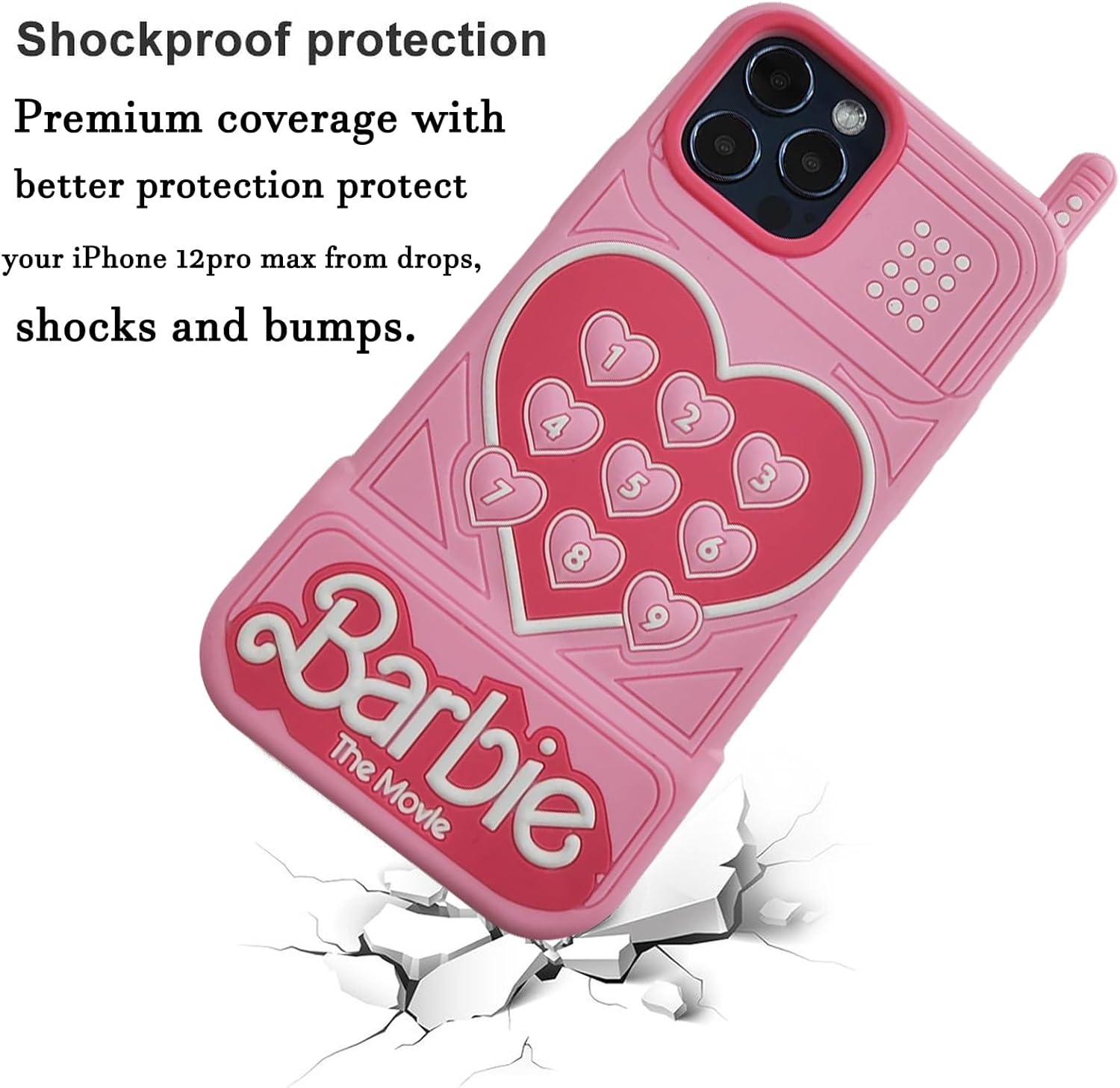 Funda adecuada para iPhone 12 Pro Max, bonita forma de teléfono rosa, silicona suave, TPU a prueba de golpes, funda protectora para iPhone 12 Pro