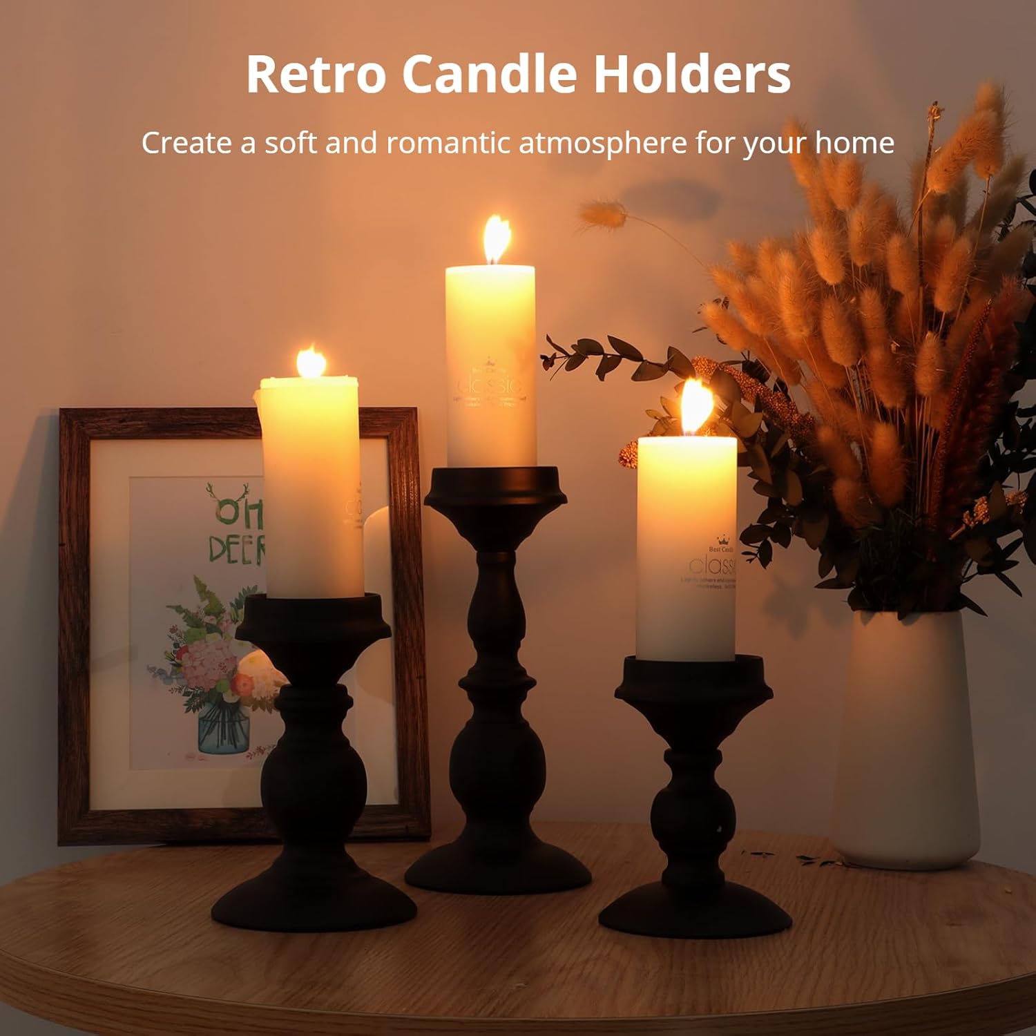 3 portavelas de hierro para velas de 5.36.89.1 pulgadas de alto, juego de portavelas perfumados negros, decoración retro de centro de mesa para