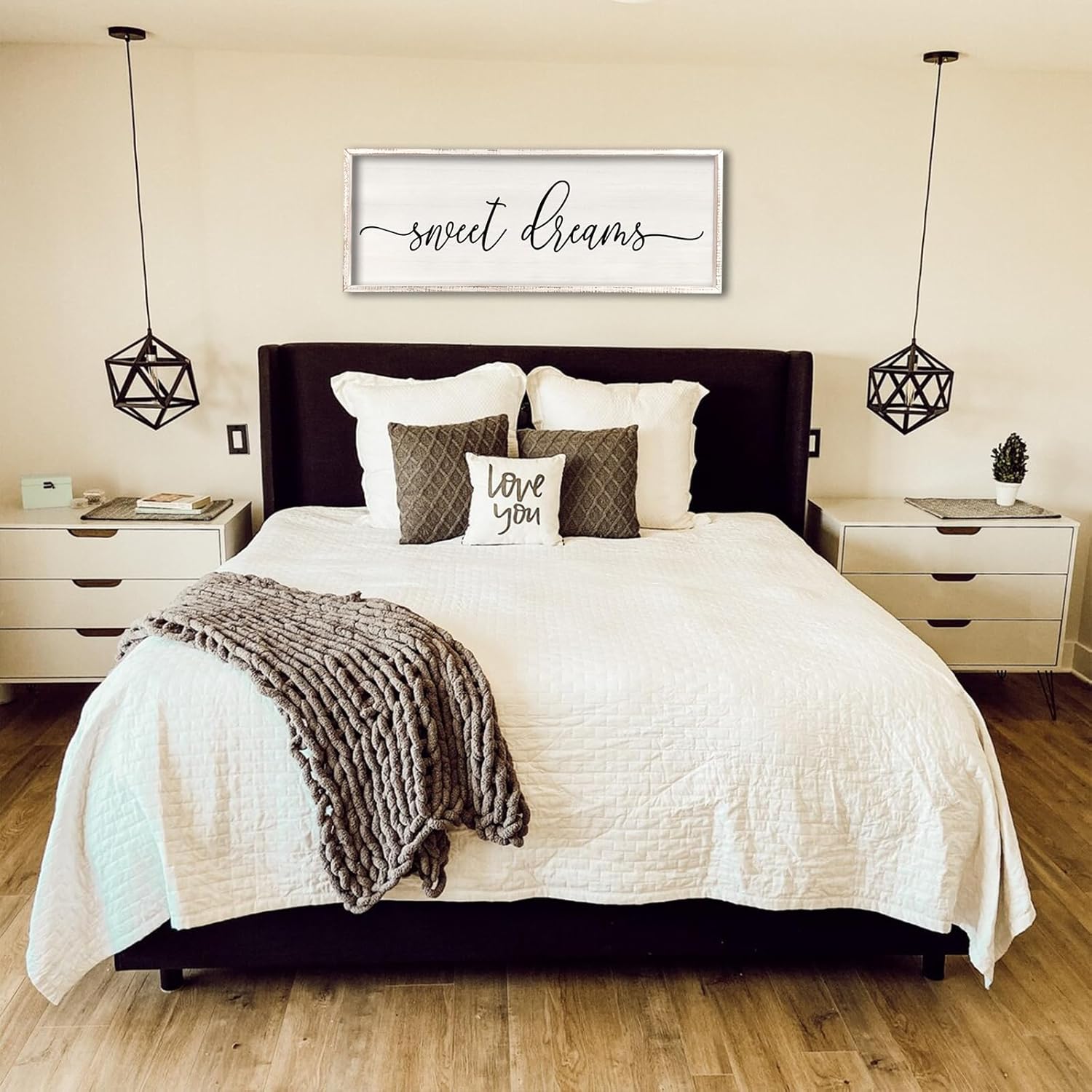 Decoración de pared de Sweet Dreams sobre la cama, 32 x 12 pulgadas, letrero grande de dulces sueños, decoración de pared de granja para habitación