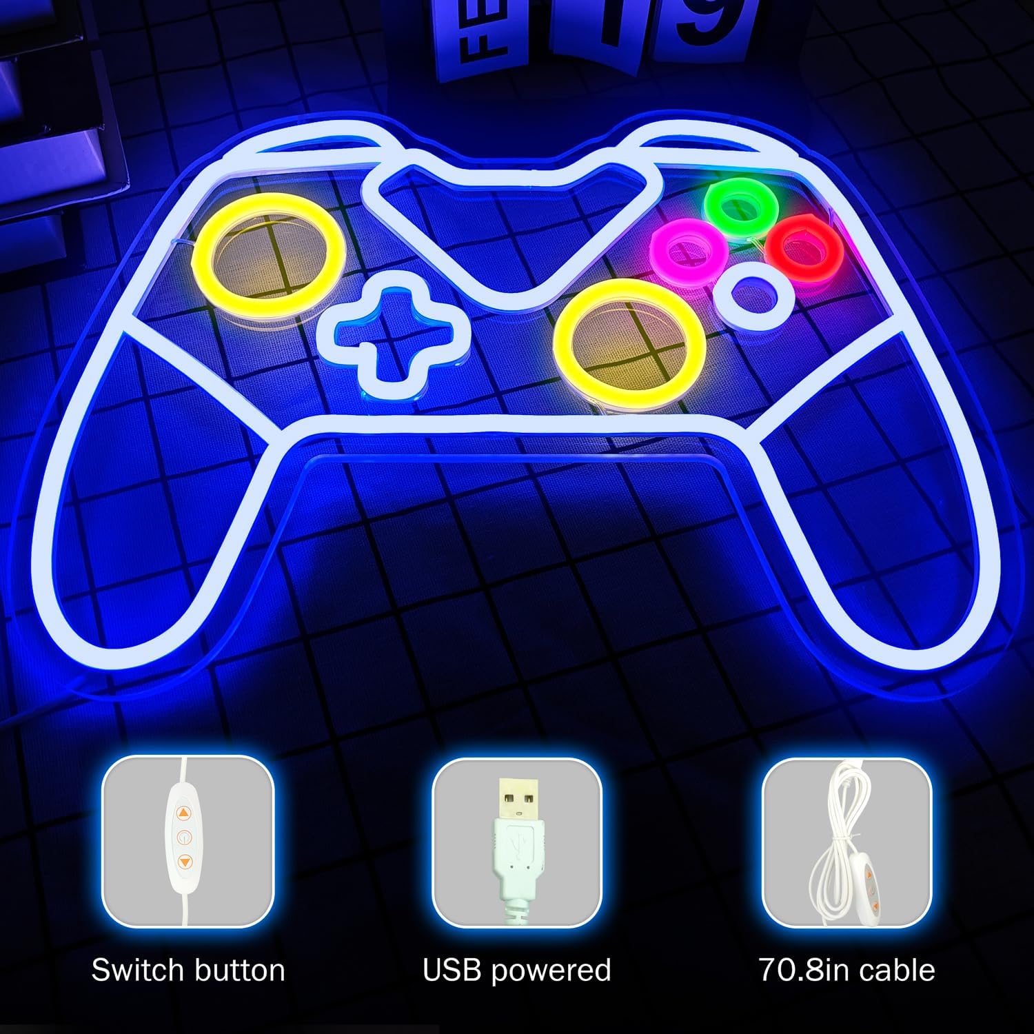 Letrero de neón para videojuegos, luces de neón para videojuegos, controlador de control de gamepad para decoración de sala de juegos, letreros