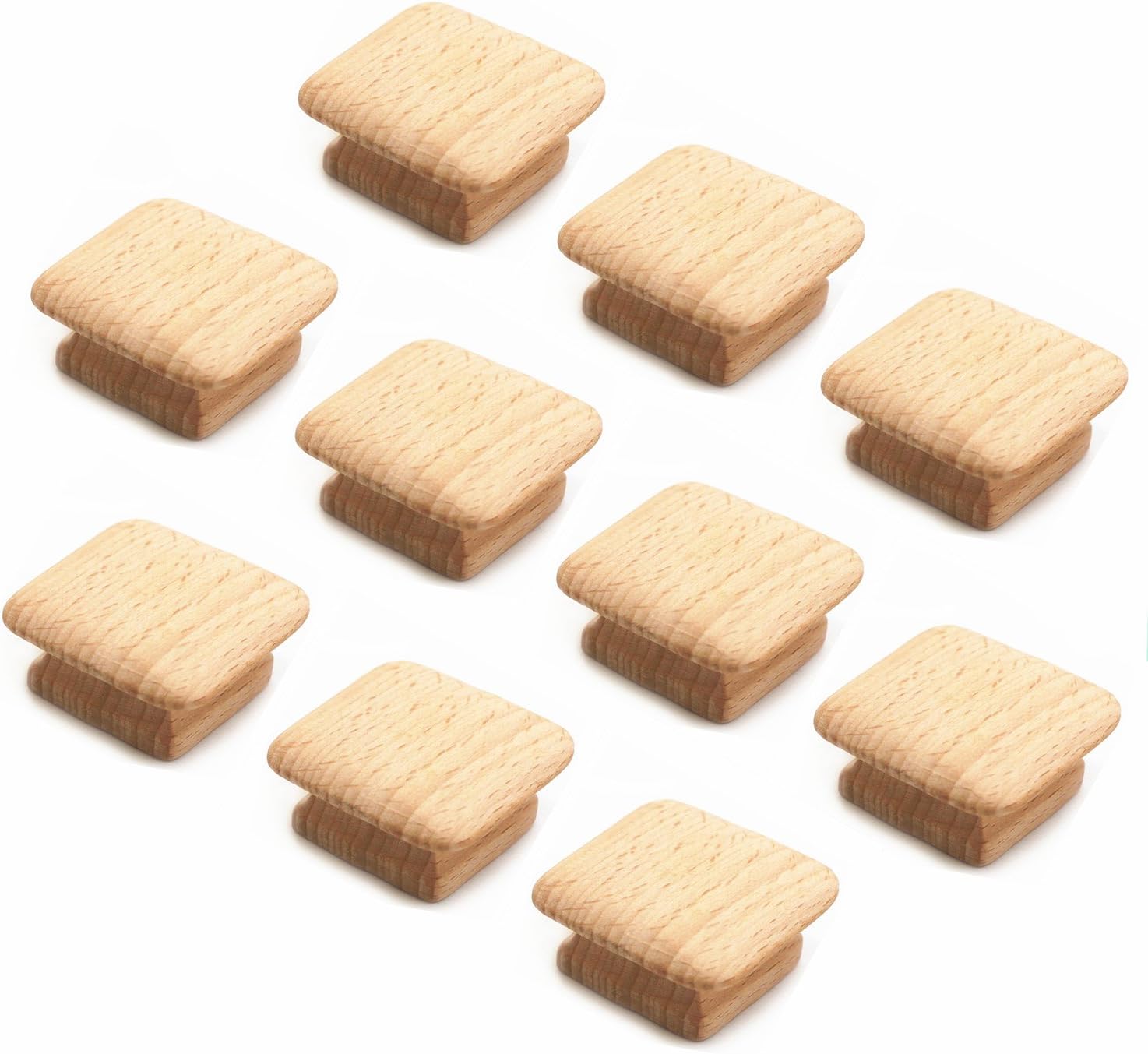 WEICHUAN 10 tiradores cuadrados de madera sin terminar para cajones  pomos de cajones de muebles de gabinete tiradores (longitud y ancho 1-34
