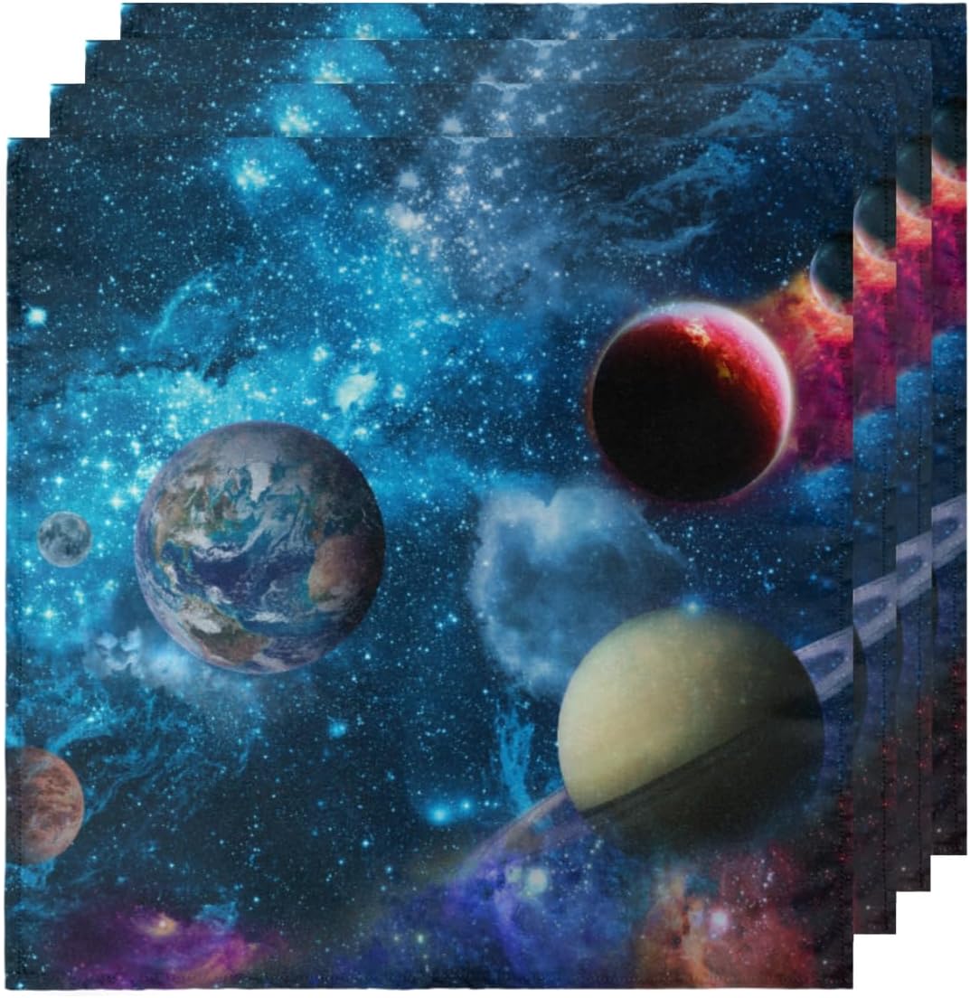 Juego de 6 servilletas de tela con sistema solar de 20 x 20 pulgadas, diseño de planeta del universo, lavables, reutilizables, para cocina,