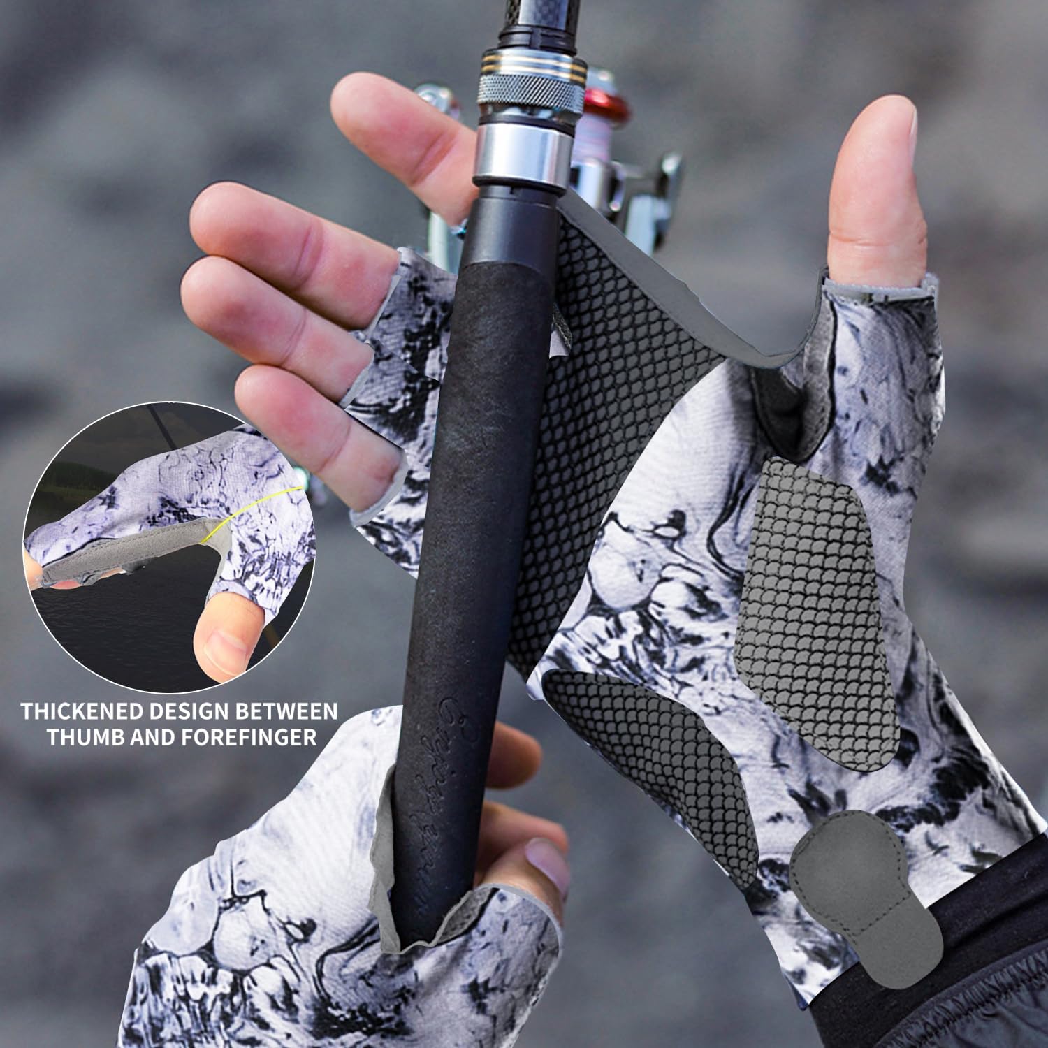 ievei Guantes solares UPF 50+, guantes de pesca, protección solar sin dedos, protección UV, guantes de pesca para hombres y mujeres para kayak,