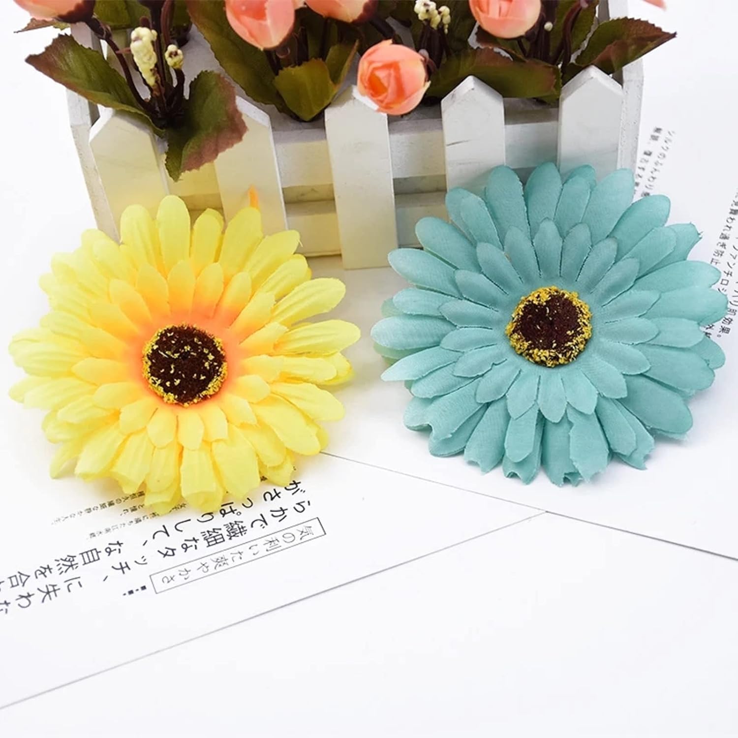 50 cabezas de flores falsas a granel, cabezas de margaritas artificiales, cabeza de flores gerberas para manualidades, decoración del hogar, boda,