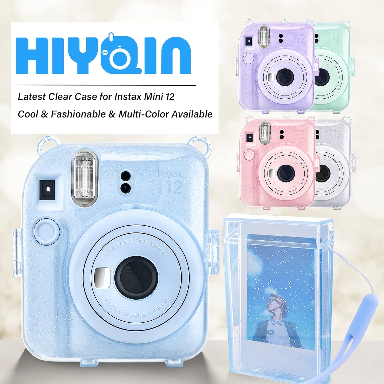 HIYQIN Polaroid Mini 12 – Funda transparente con bolsillo para almacenamiento de fotos y accesorios para cámara instantánea Fujifilm Instax Mini 12,