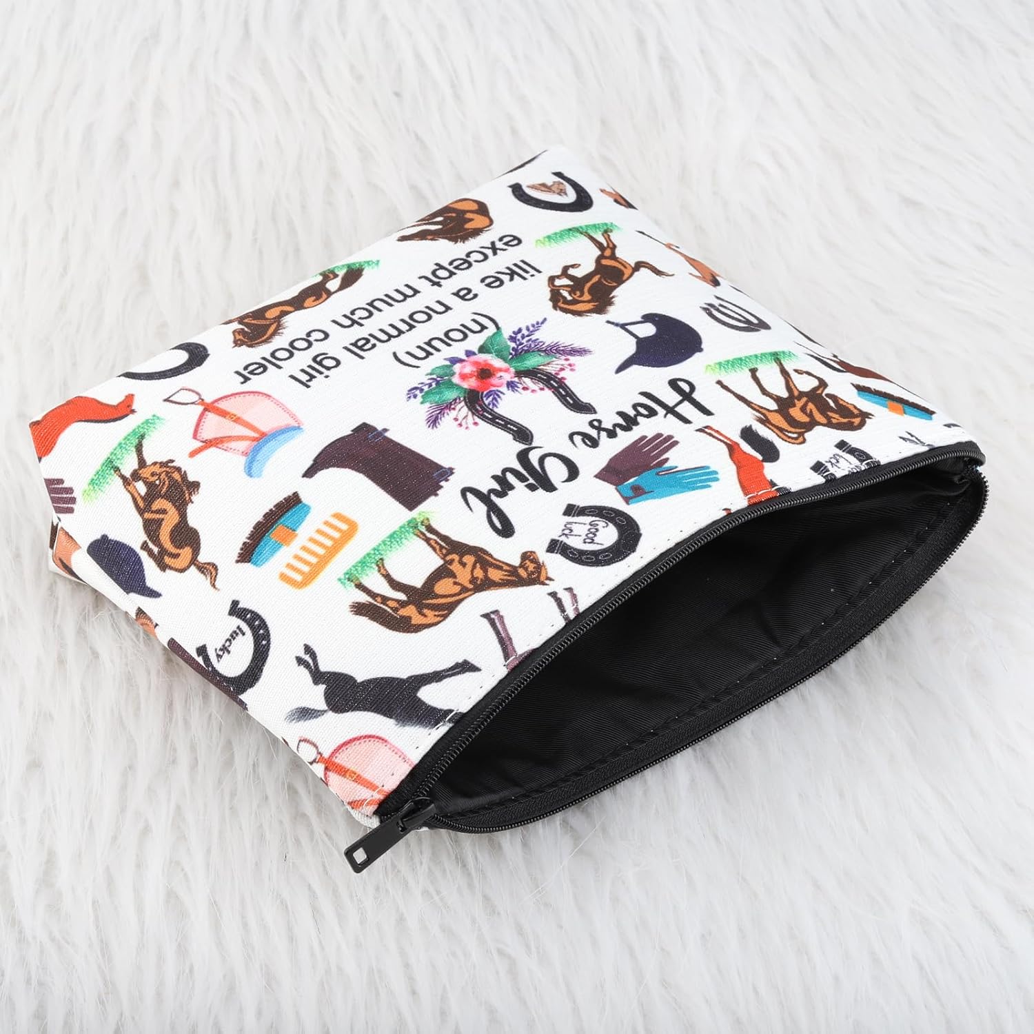 FUSTMW Regalos de caballos para niñas, bolsa de maquillaje de caballo, regalos para amantes de los caballos, bolsa de cosméticos ecuestres, regalos
