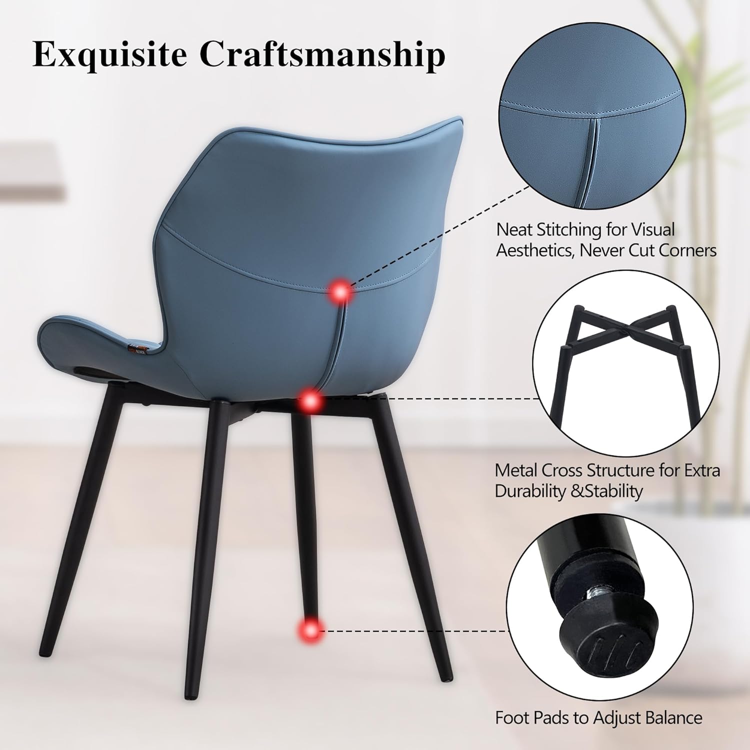 YOUNIKE Juego de 2 sillas de comedor tapizadas de piel sintética, sillas de cocina modernas, sillas laterales para sala de estar, dormitorio, con