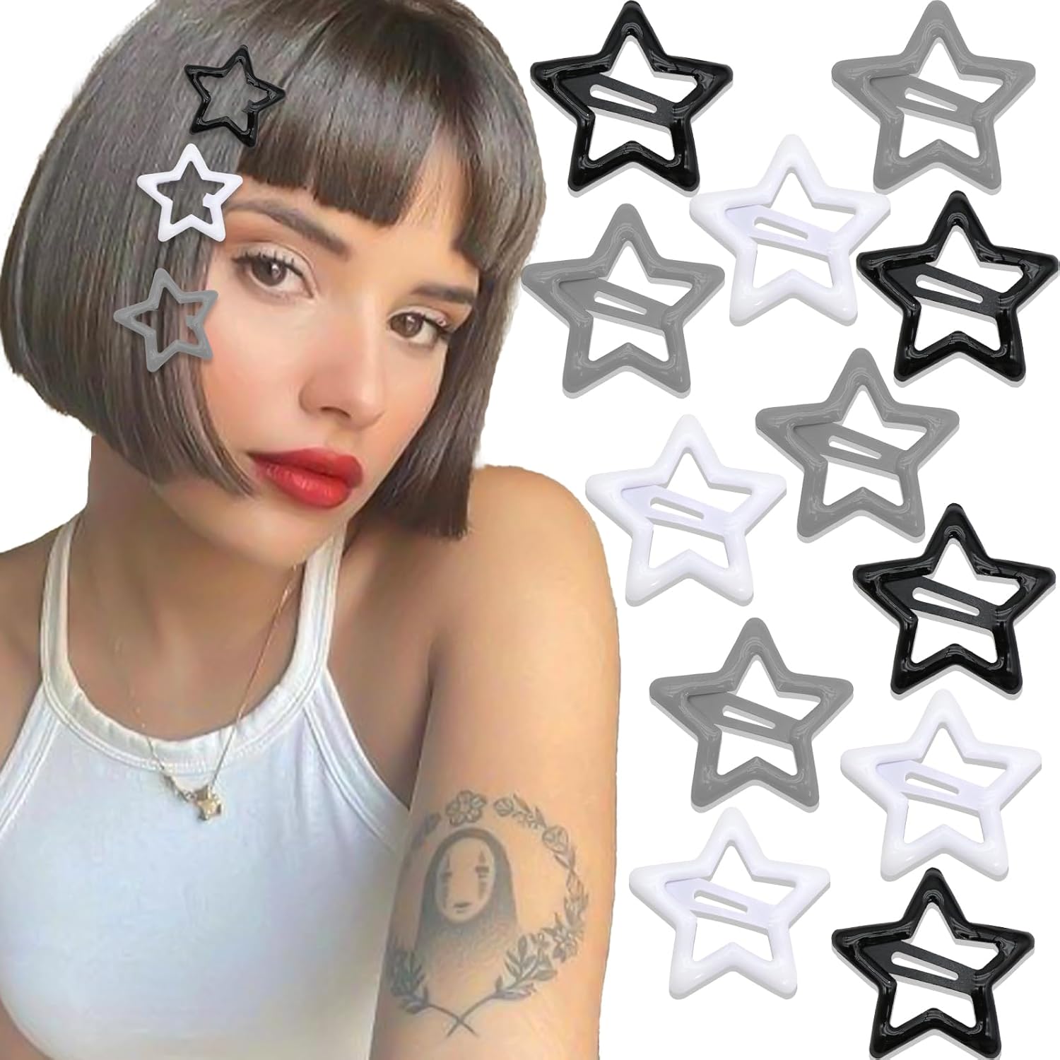 NAISKA Pinzas para el cabello con diseño de estrella negra, antideslizantes, accesorios para niñas y mujeres (12 unidades)