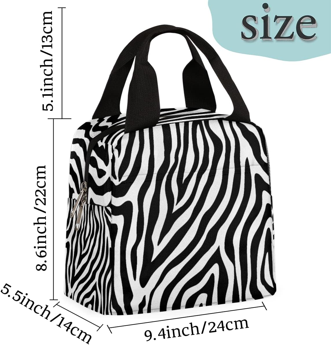 Bolsas de almuerzo para mujeres y hombres, con estampado de cebra, aislada, estampado de cebra, reutilizable, bolsa de almuerzo para niñas, niños,
