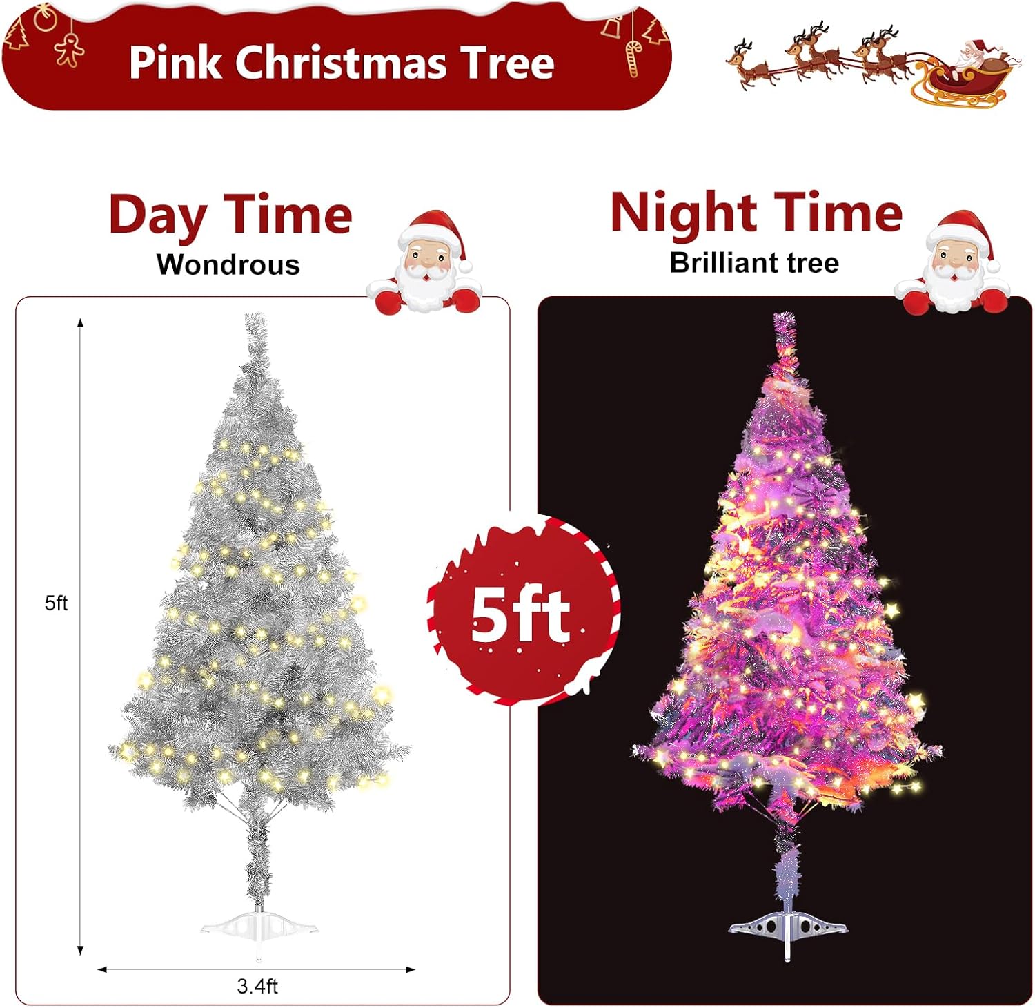 Árbol de Navidad plateado de 5 pies para el hogar, oficina, decoración de fiesta, árbol de Navidad de oropel artificial para Navidad, decoración de