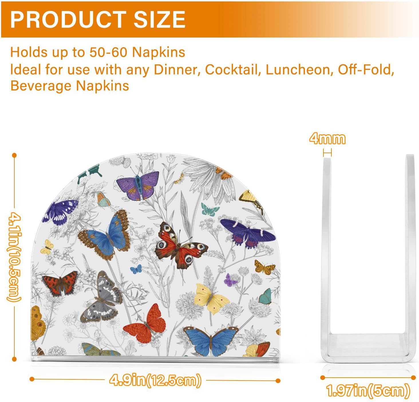 Napkin Holder Butterflies Wild Flowers Napkin Holders for Tables, Clear Acrylic Napkin Holders Cocktail Napkin Holder for Kitchen Restaurant Bar