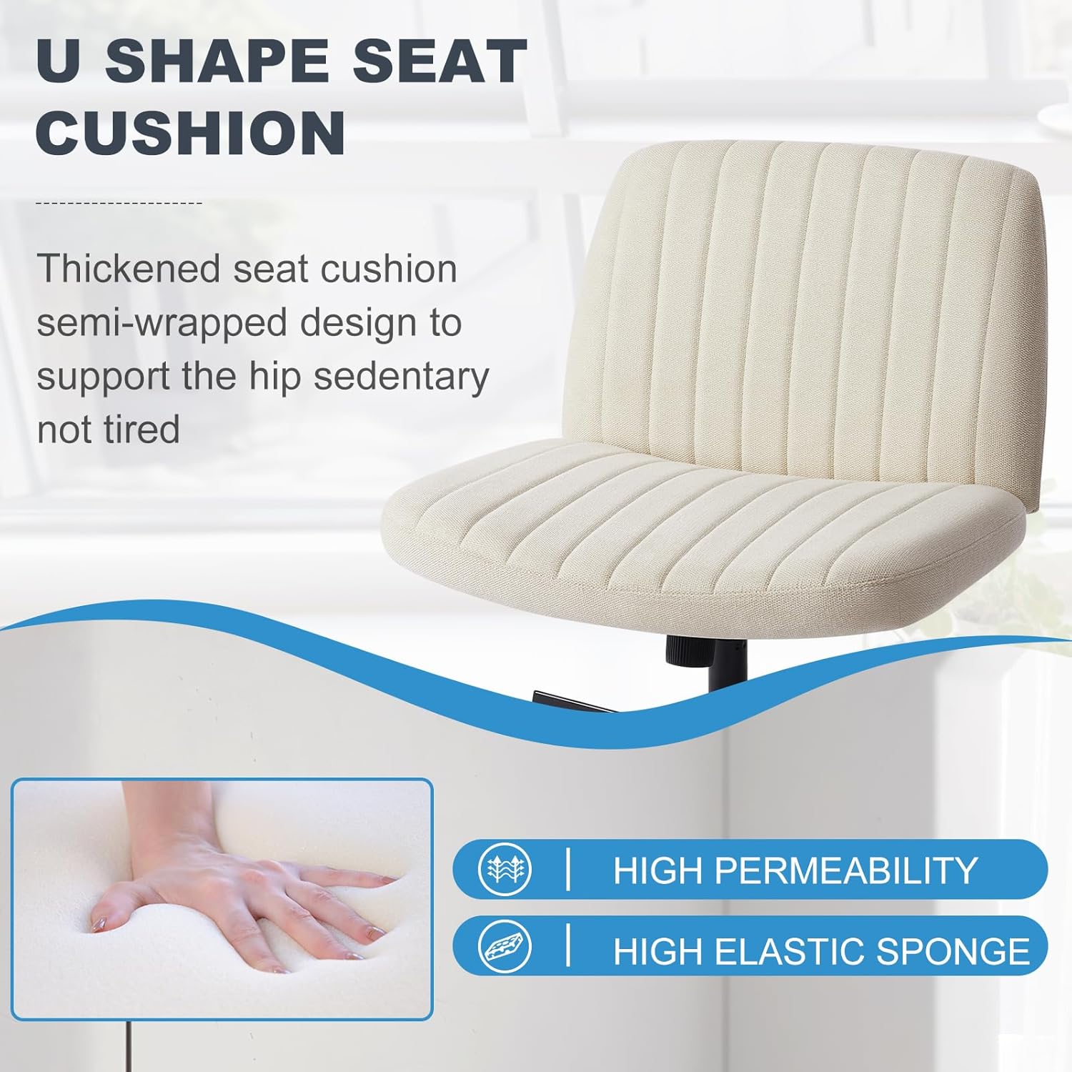 ZUNMOS Silla cruzada sin ruedas, silla giratoria con patas cruzadas, silla de tocador de tela moderna, silla sin brazos ancha ajustable en altura