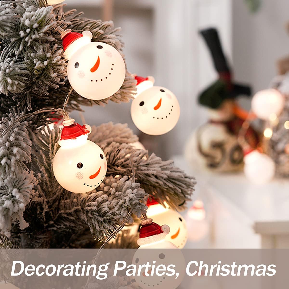 Guirnalda de luces de Navidad, 10 luces de muñeco de nieve, impermeables, luces de Navidad, decoración a pilas para Navidad, jardín, patio,