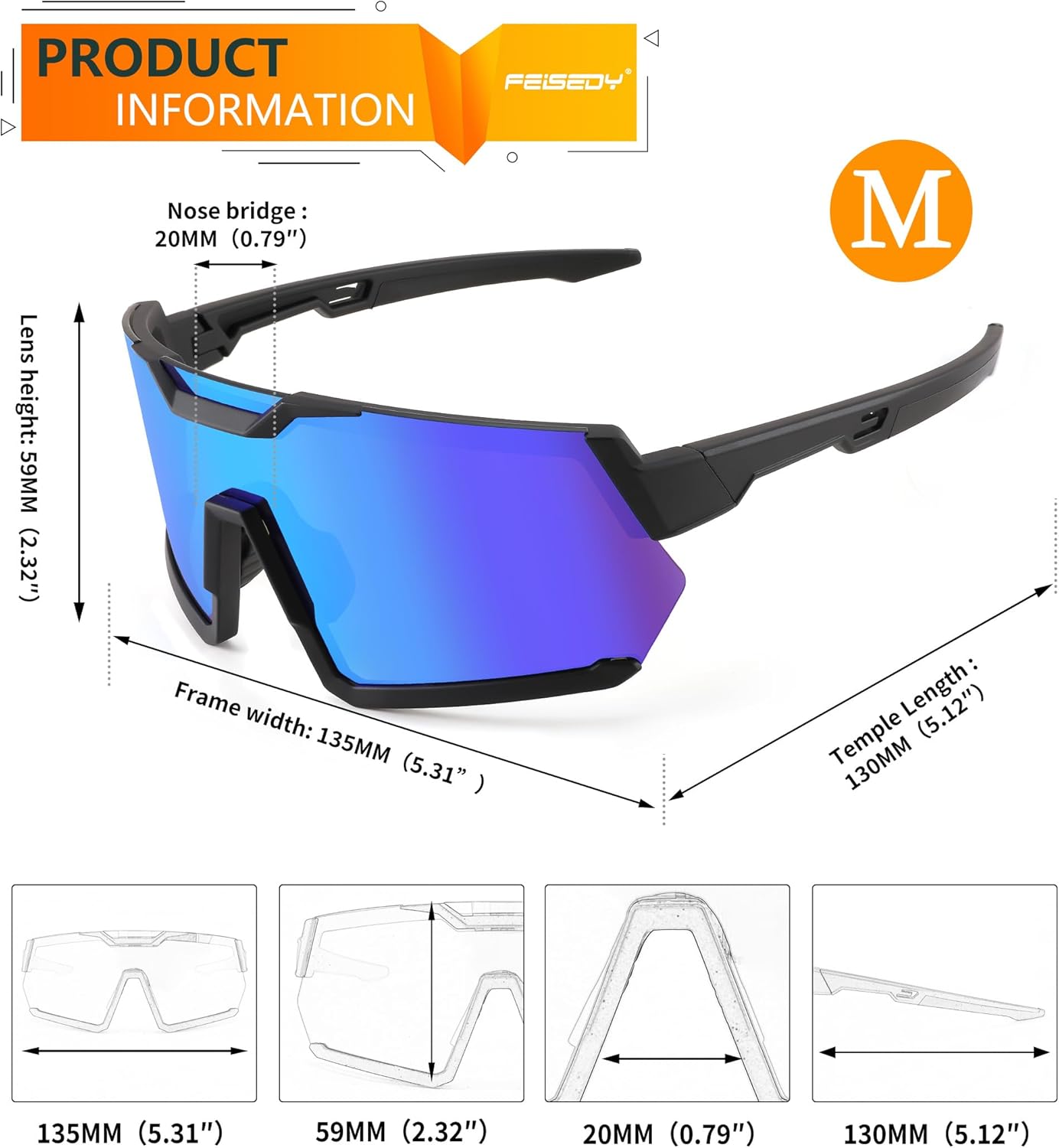 FEISEDY Gafas de sol de ciclismo para hombres y mujeres, con 3 lentes intercambiables, TR90 gafas deportivas de béisbol para jóvenes y adolescentes