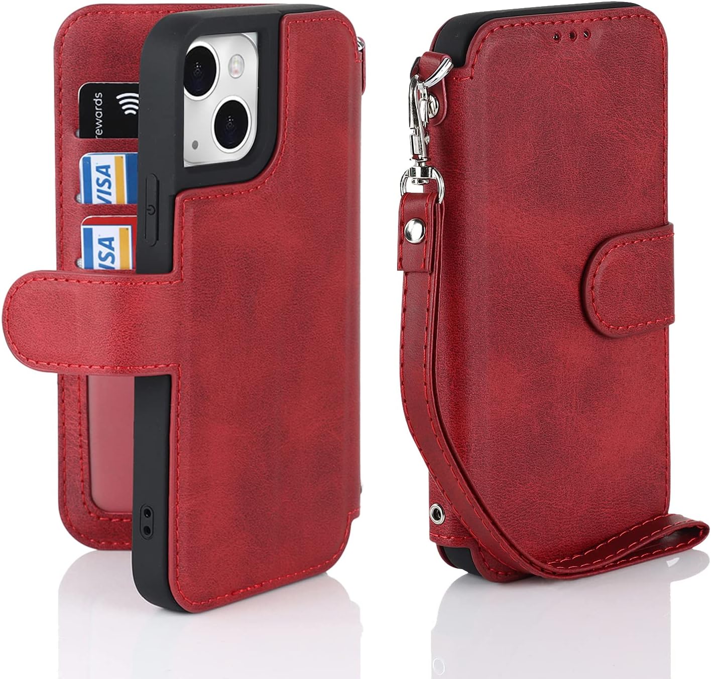 Havaya Funda tipo cartera para iPhone 14 con tarjetero para iPhone 13, funda abatible con ranuras para tarjetas de crédito y correa para la muñeca,